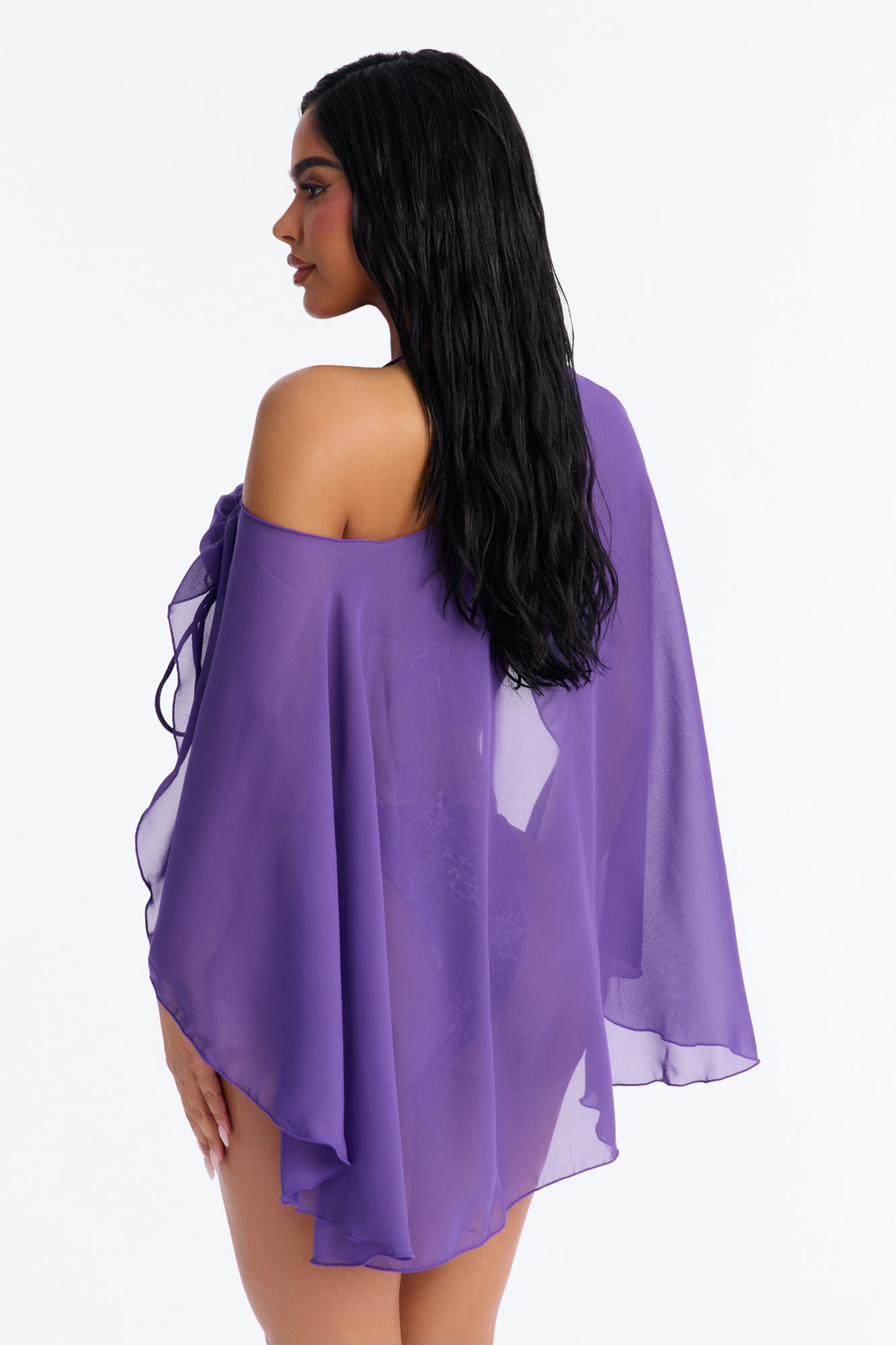 Havana Honey Mesh 3 Piece Bikini Poncho Set - Purple NEWFASHIONEDGE
