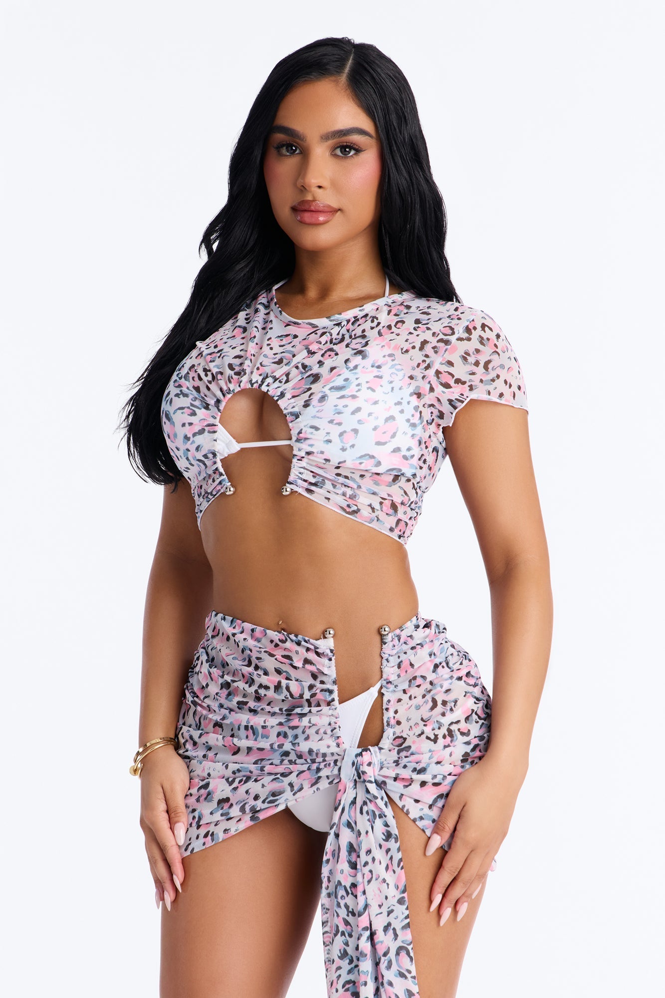 Coconut Cove 4 Piece Mesh Triangle Bikini Skirt Set - Multi Color NEWFASHIONEDGE