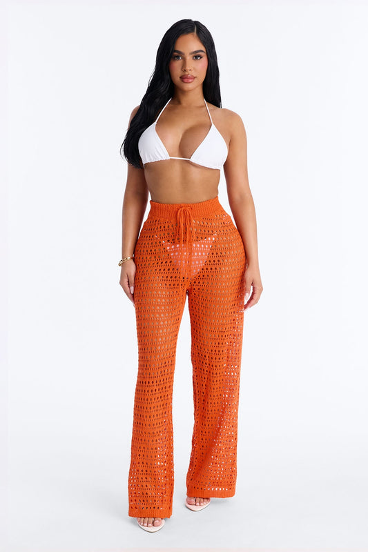 Temptress Textured Knit Swim Cover Up Pant - Orange NEWFASHIONEDGE