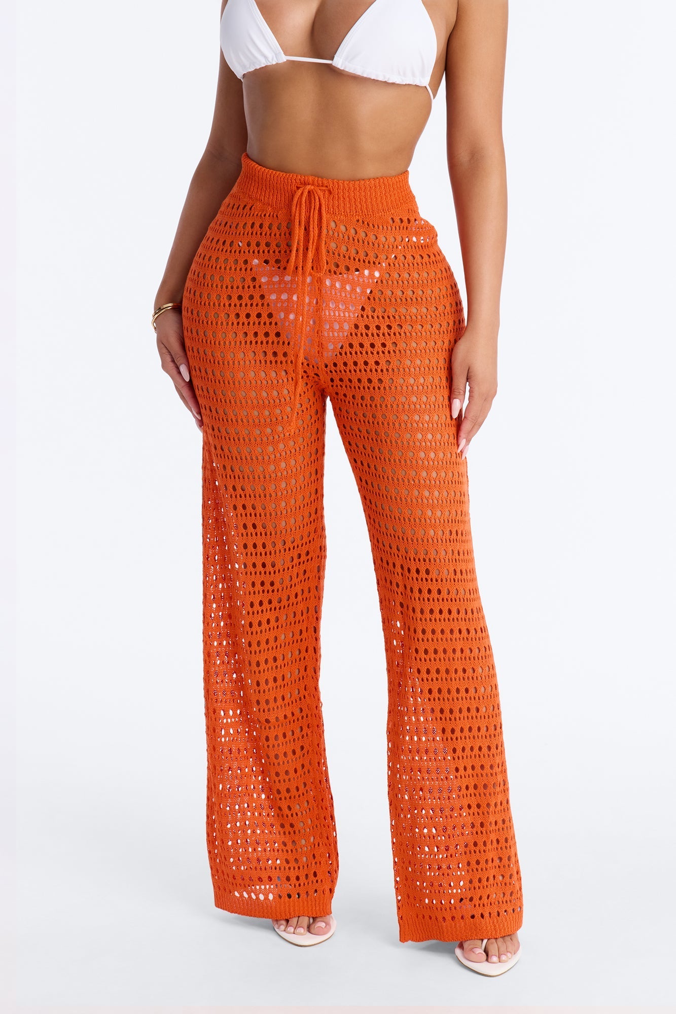 Temptress Textured Knit Swim Cover Up Pant - Orange NEWFASHIONEDGE
