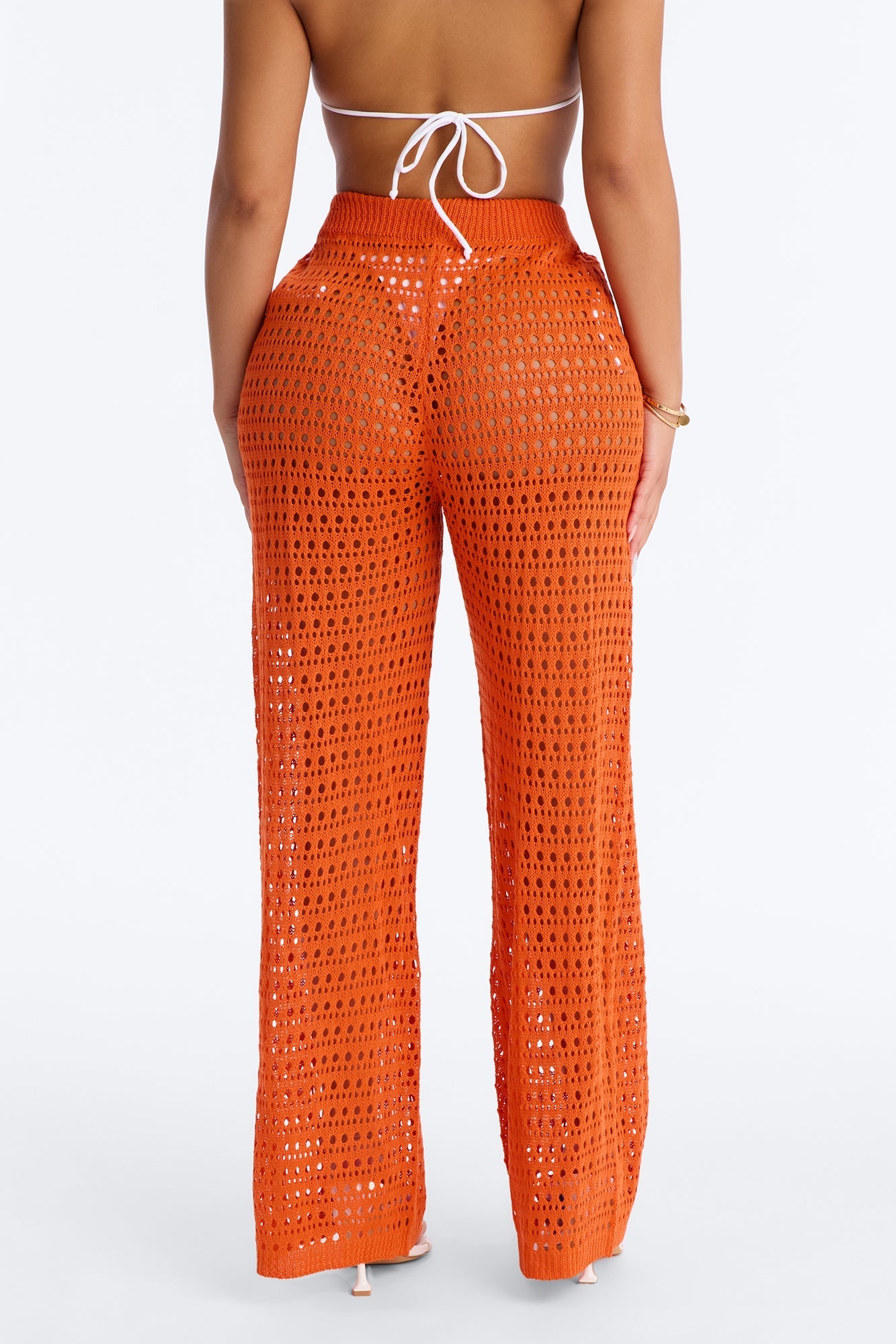 Temptress Textured Knit Swim Cover Up Pant - Orange NEWFASHIONEDGE