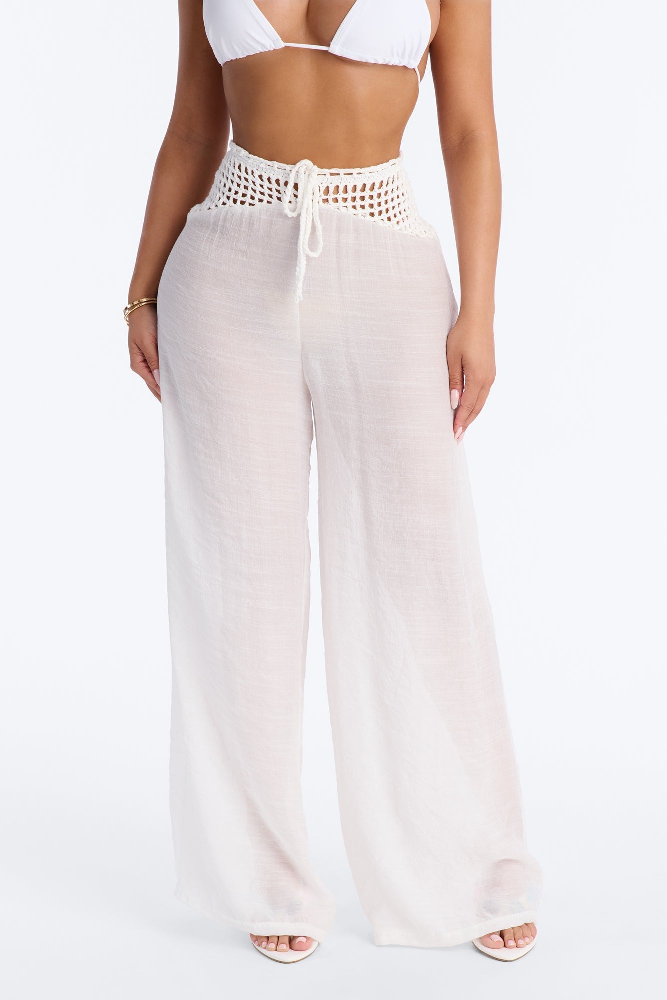 Darling Linen Swim Cover Up Pant - White NEWFASHIONEDGE