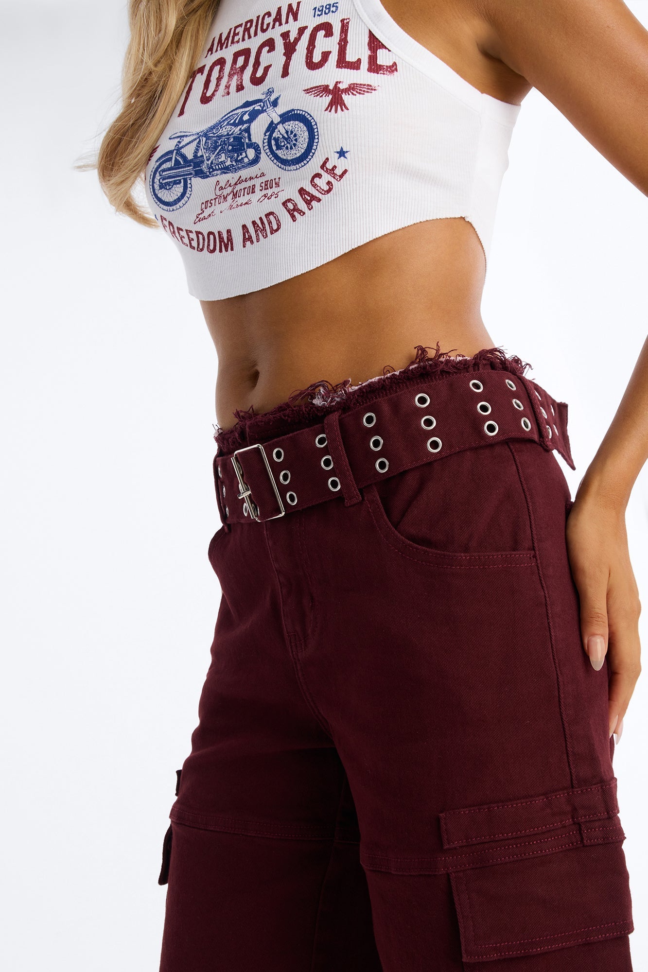 Valerie Cargo Cut Off Waistband Denim Shorts - Wine NEWFASHIONEDGE
