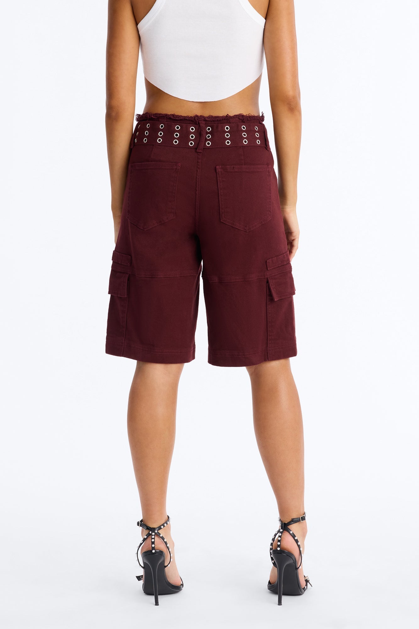 Valerie Cargo Cut Off Waistband Denim Shorts - Wine NEWFASHIONEDGE