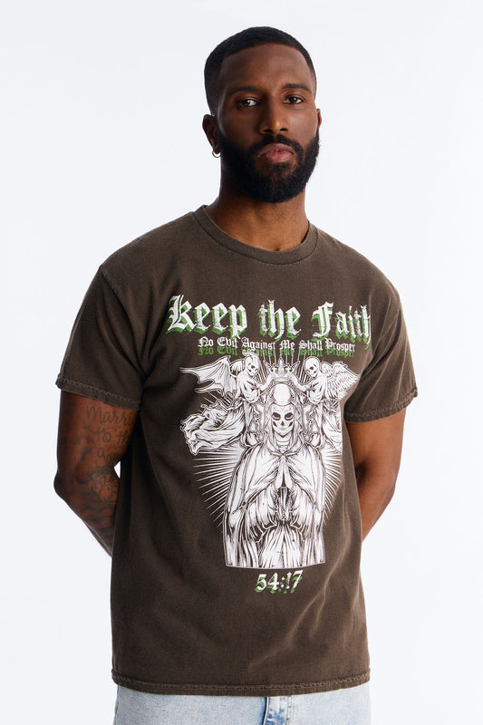 Keep The Faith Always Vintage Short Sleeve Tee - Brown