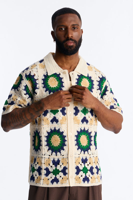 Desert Hues Crochet Button Up Shirt - Cream