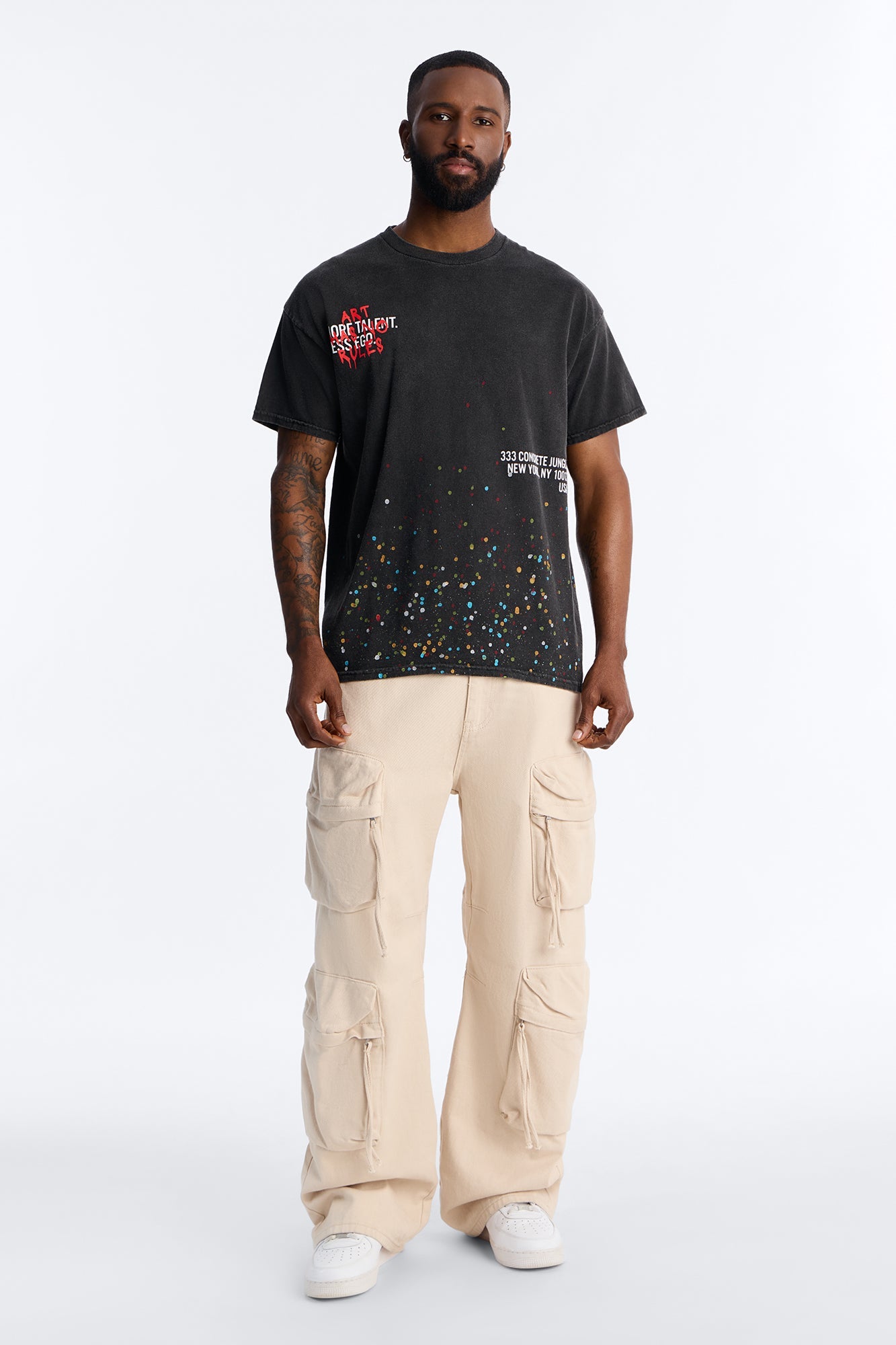 Art Has No Rules Paint Splatter Oversized Short Sleeve Tee - Black Wash