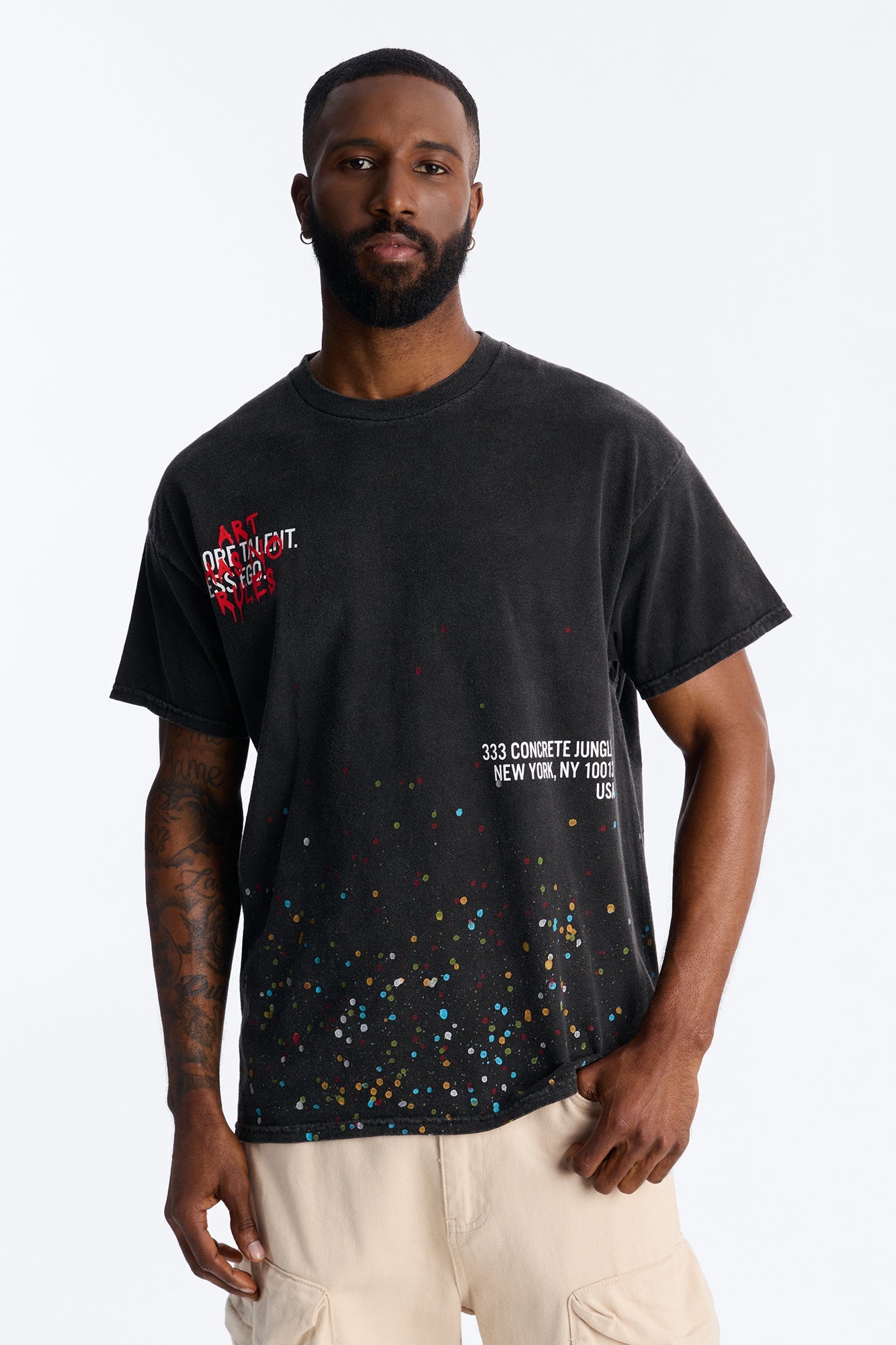 Art Has No Rules Paint Splatter Oversized Short Sleeve Tee - Black Wash