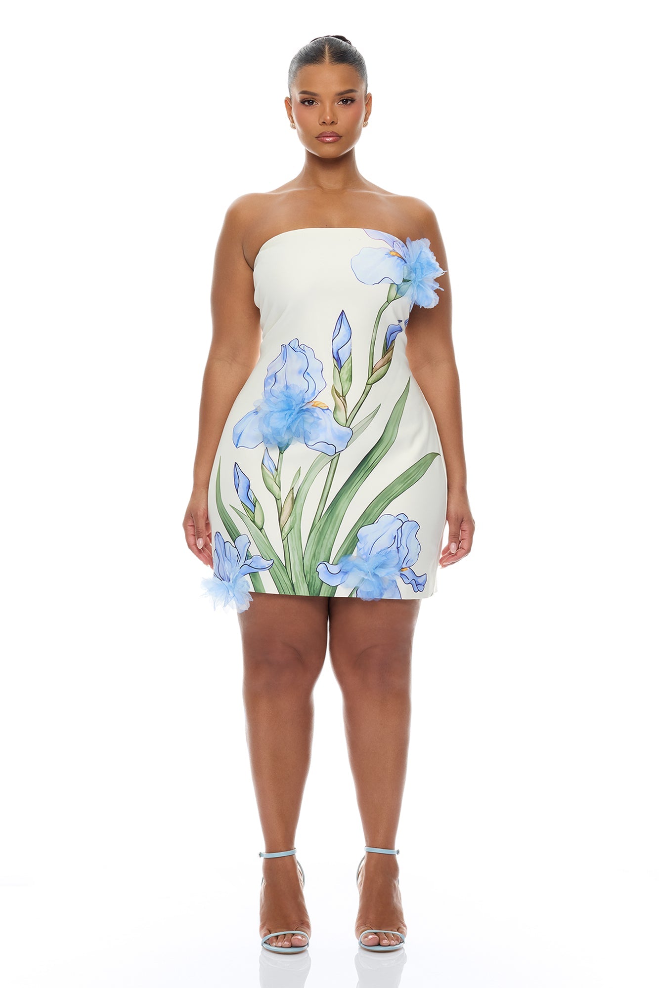 Floral Fantasy 3D Floral Mini Dress - Blue/combo