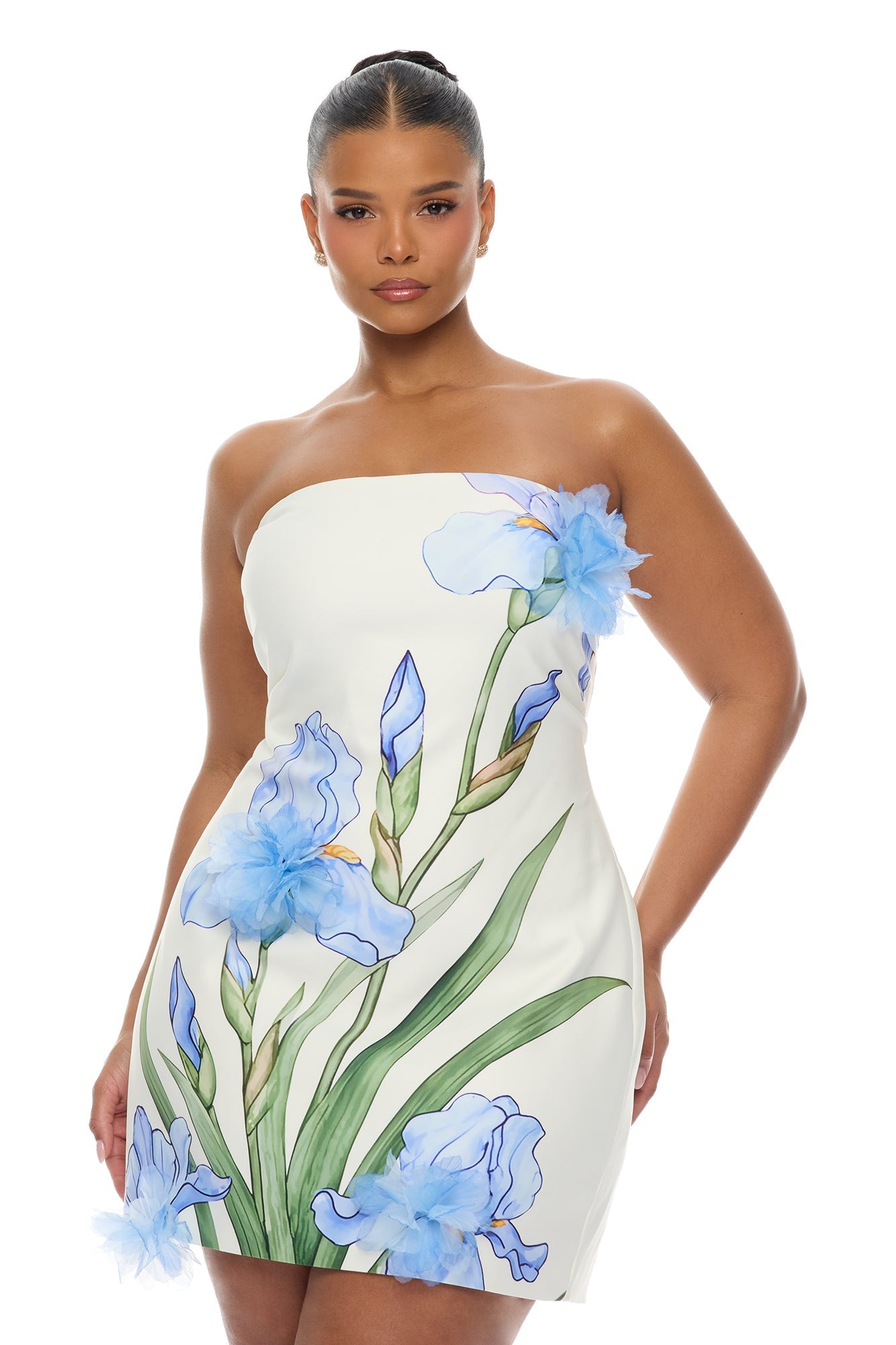 Floral Fantasy 3D Floral Mini Dress - Blue/combo NEWFASHIONEDGE