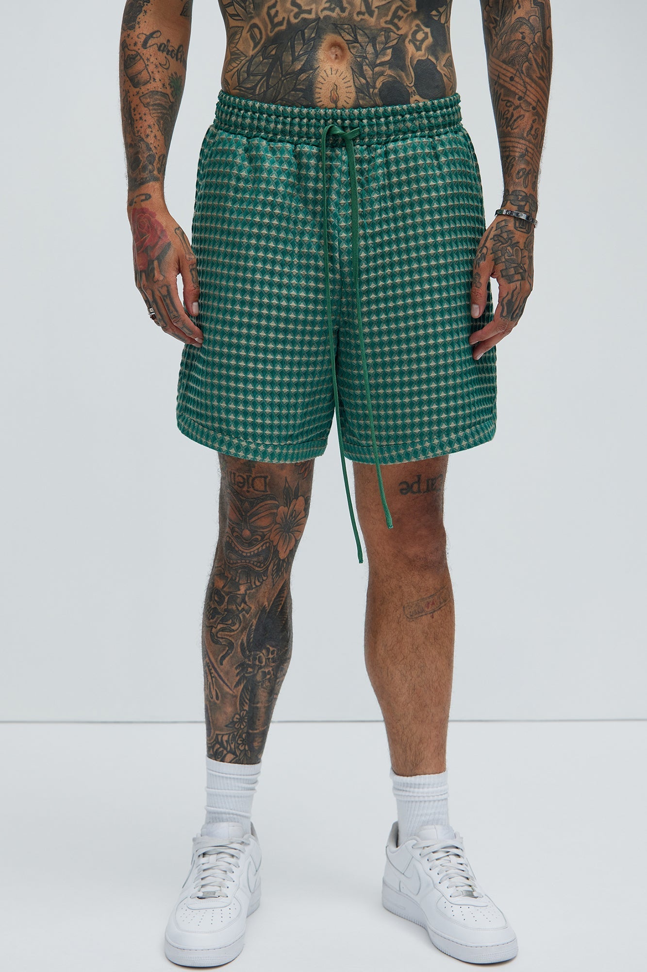 Dimensional Textured Warmup Shorts - Green/combo