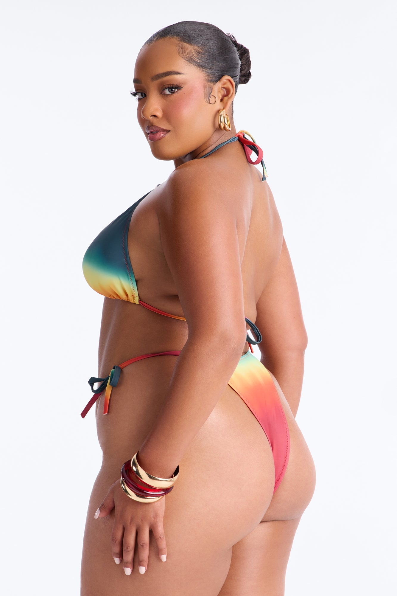 Arianna Ombre Sheer 3 Piece Bikini Skirt Set - Multi Color