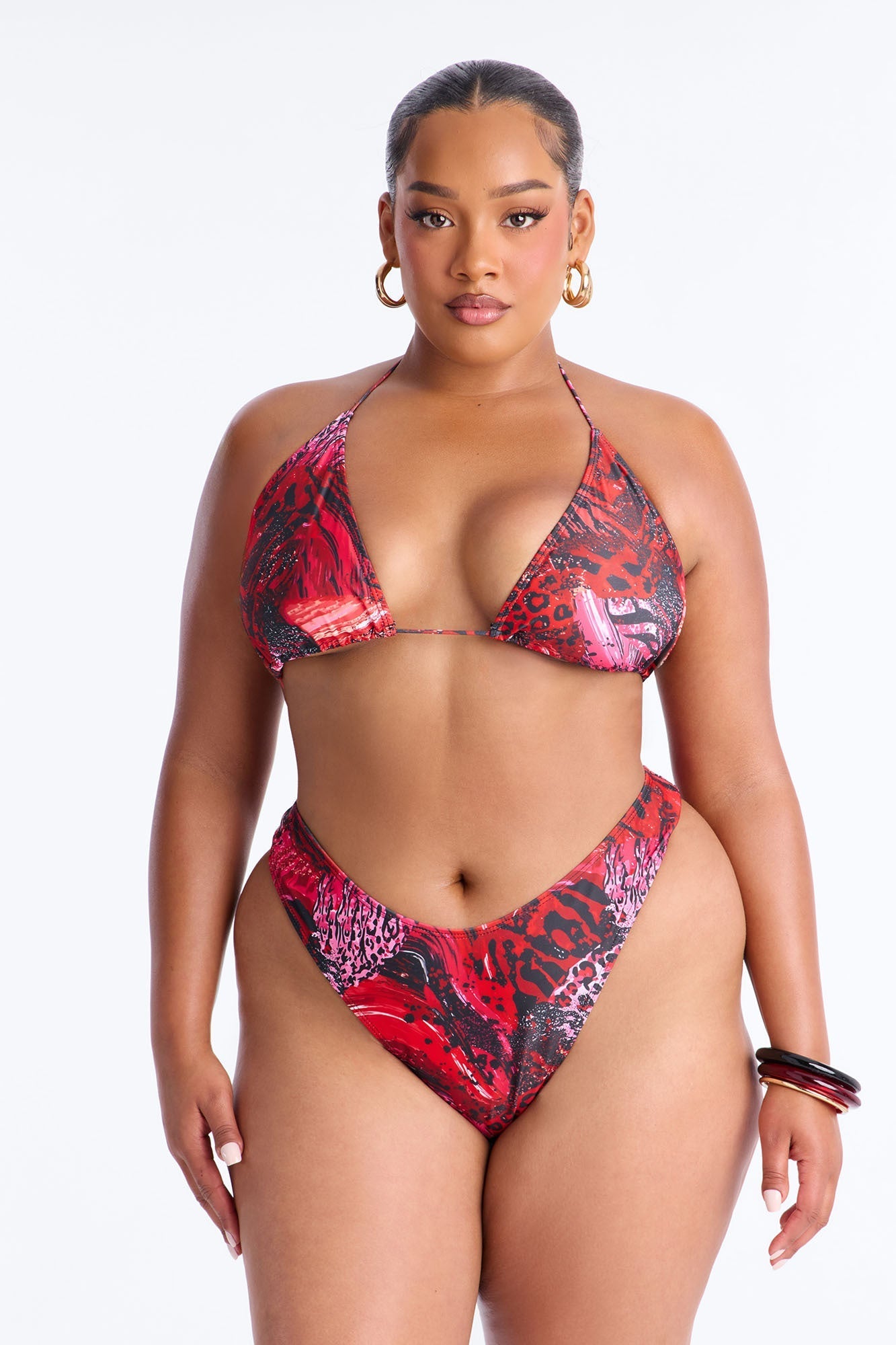 Azure Aura Mesh Beaded 3 Piece Bikini Sunsuit - Red/combo NEWFASHIONEDGE