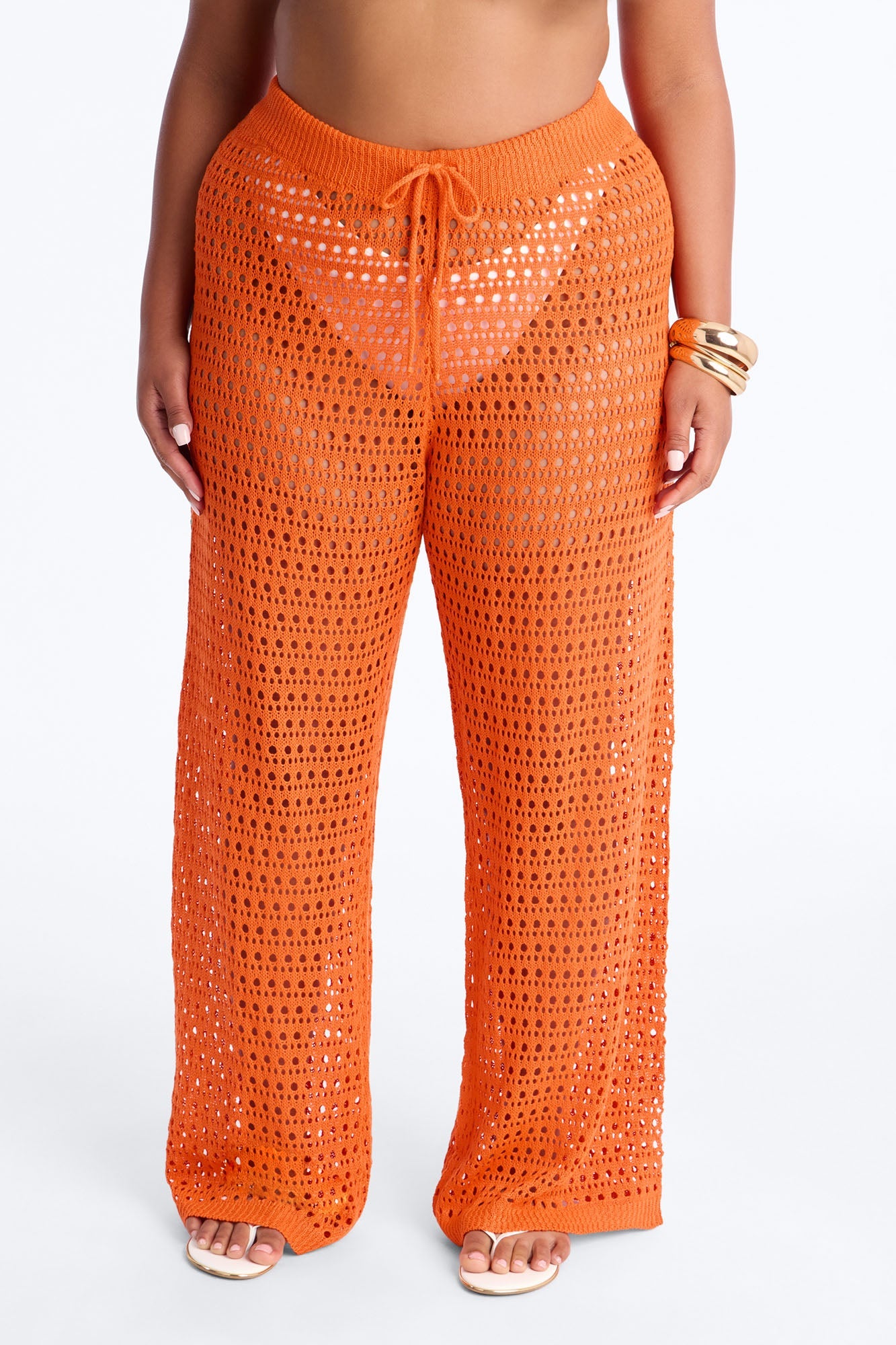 Temptress Textured Knit Swim Cover Up Pant - Orange