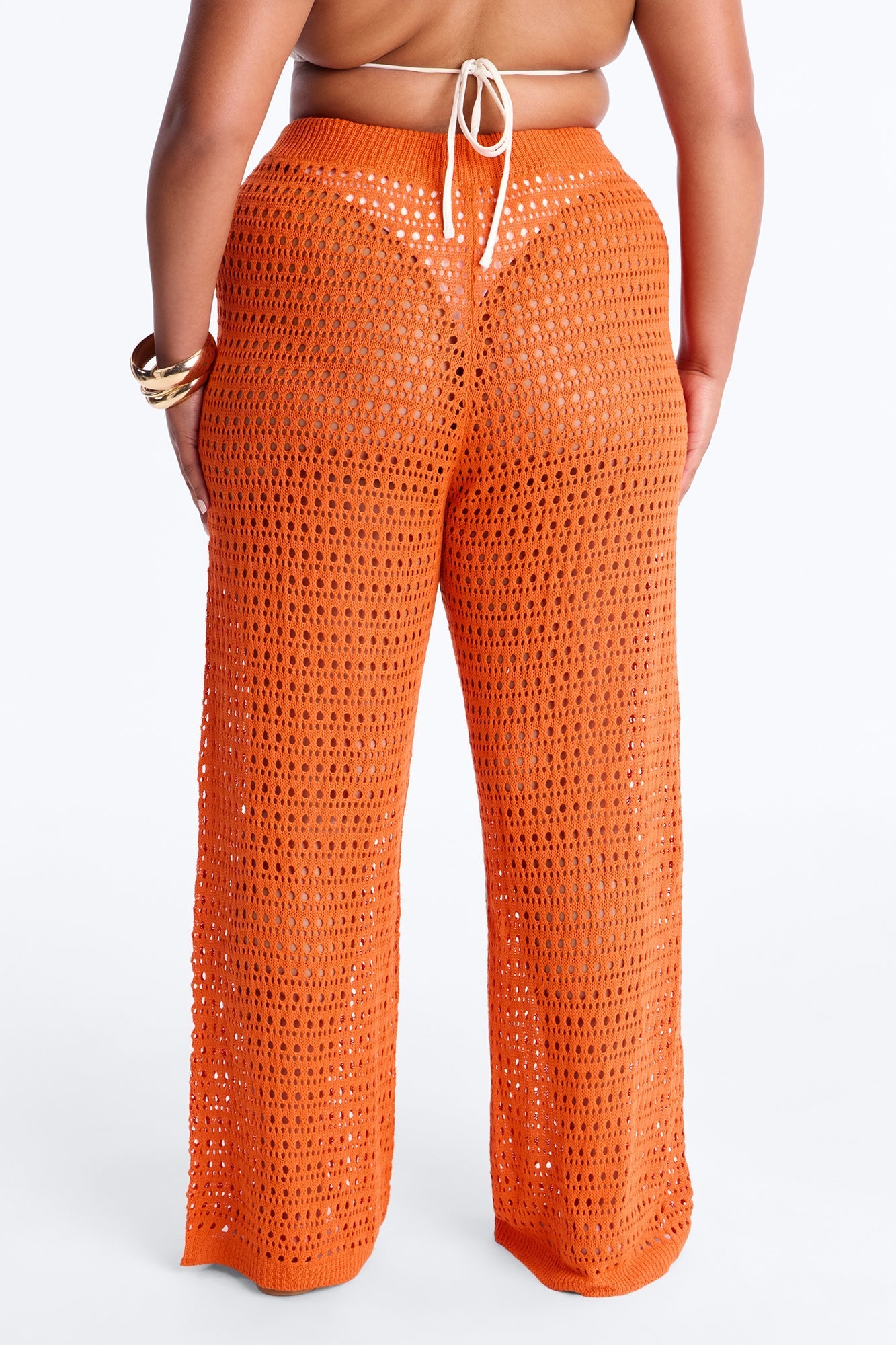 Temptress Textured Knit Swim Cover Up Pant - Orange NEWFASHIONEDGE
