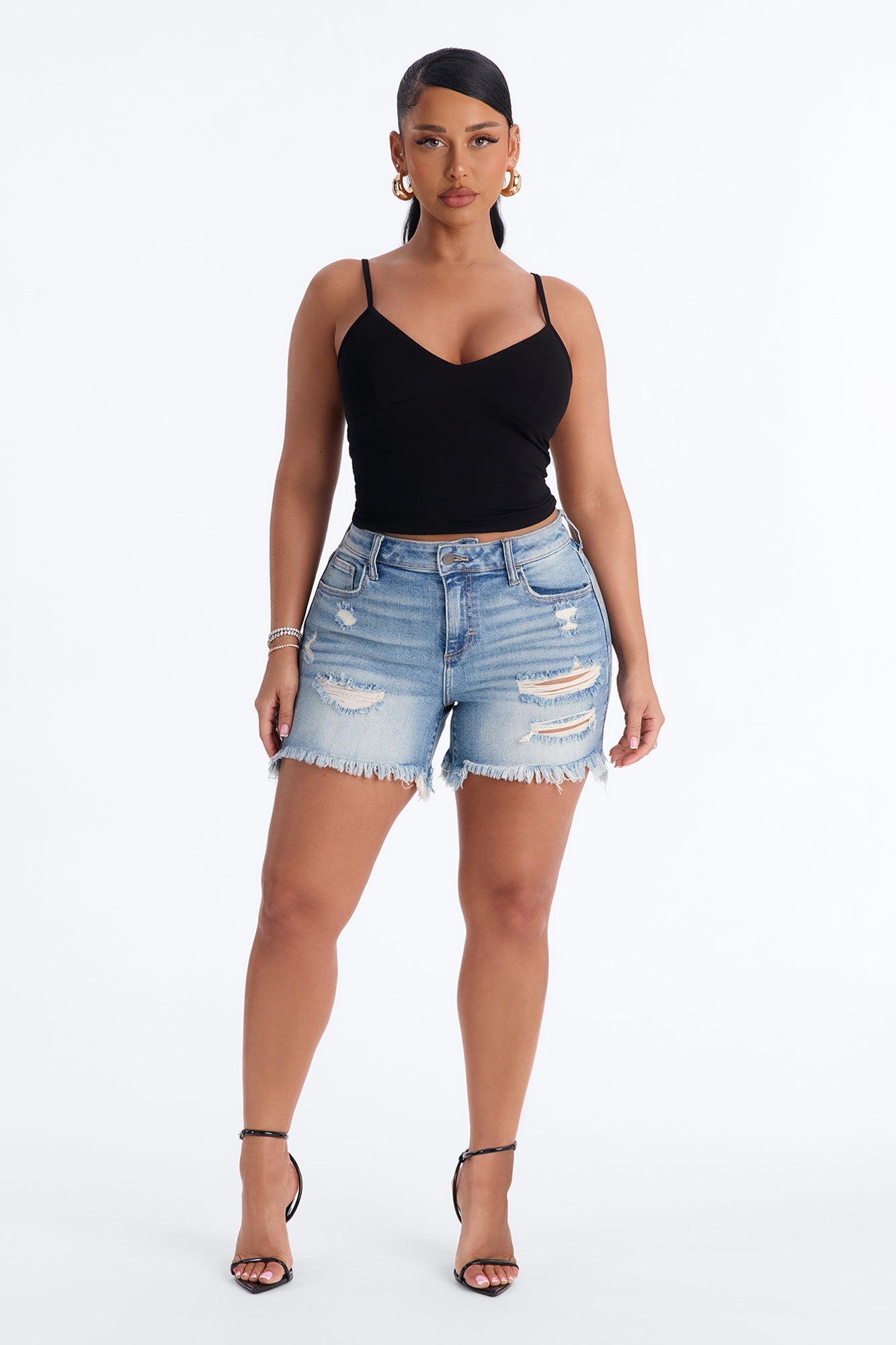 Flora Basic V Neck Cami Top - Black Fashion Nova