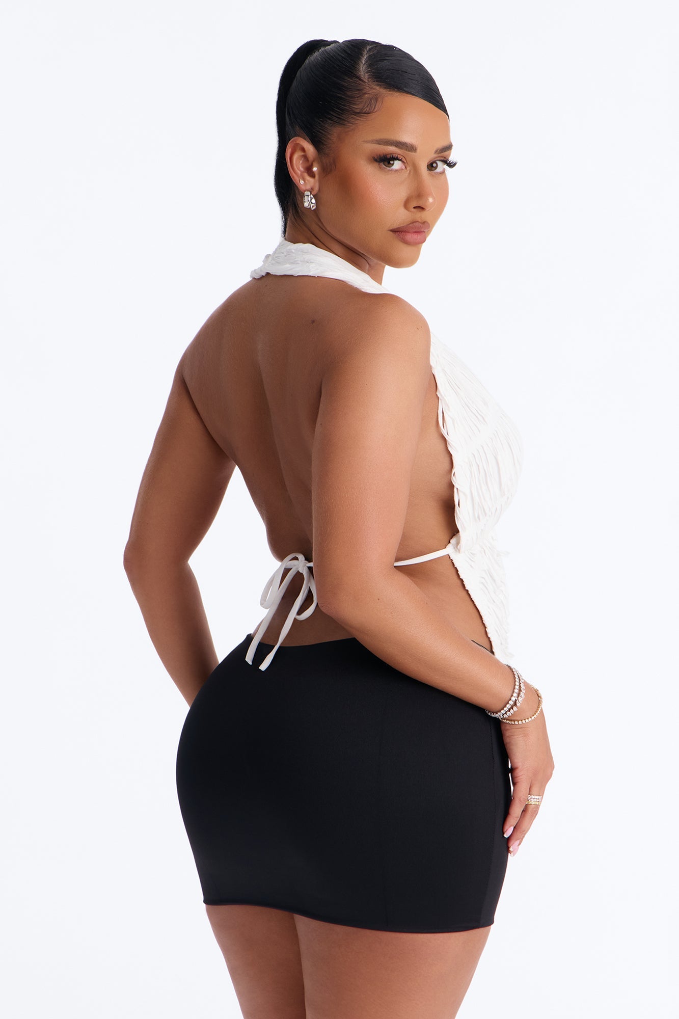 Playa Paradise Textured Deep Cowl Halter Top - White