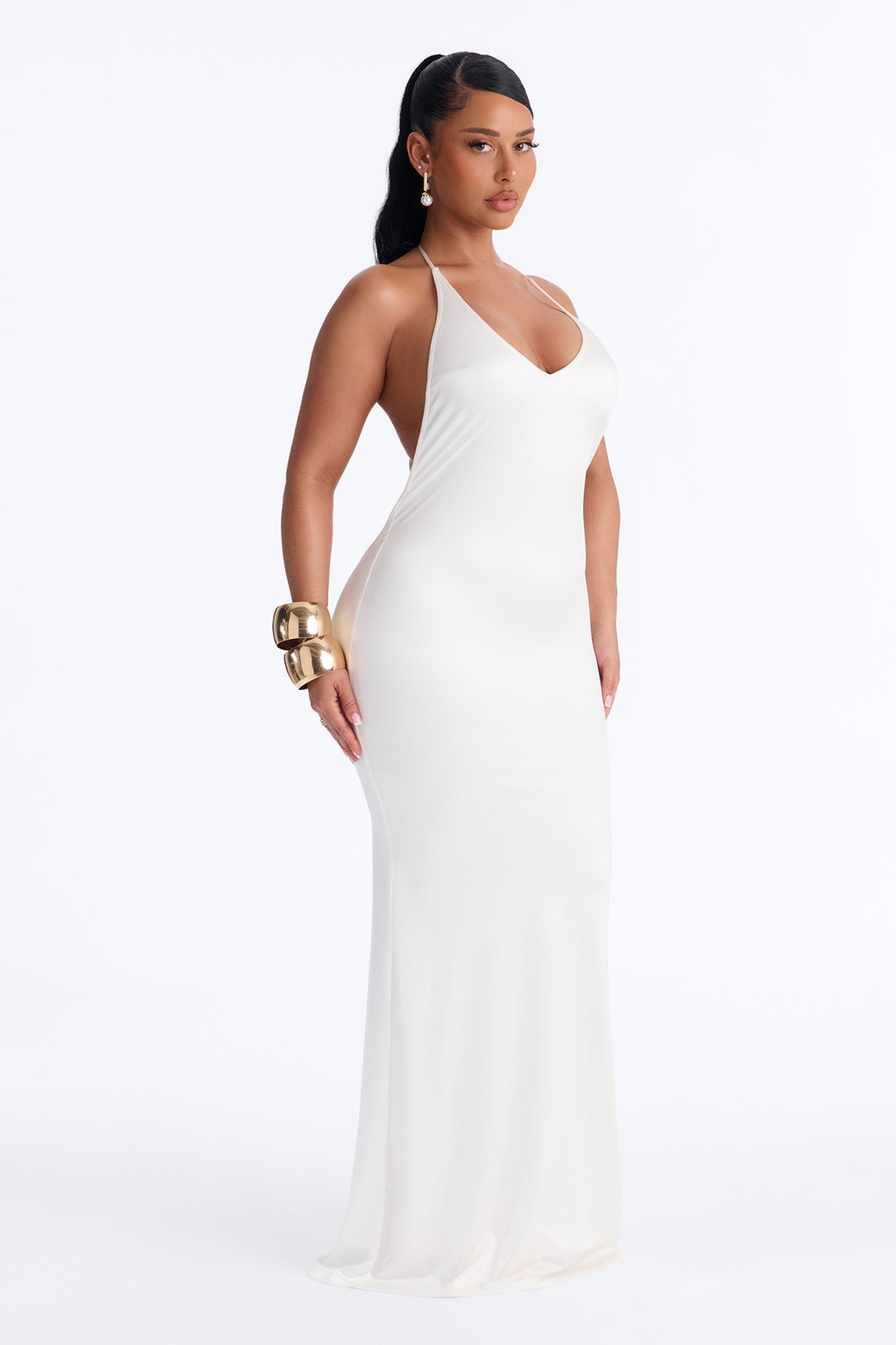 Statement Maker Drop Back Maxi Dress - White NEWFASHIONEDGE