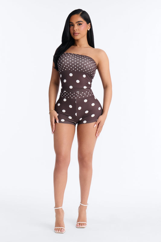 Sabrina Polka Dot Fold Over Waist Micro Short Set - Chocolate Fashion Nova