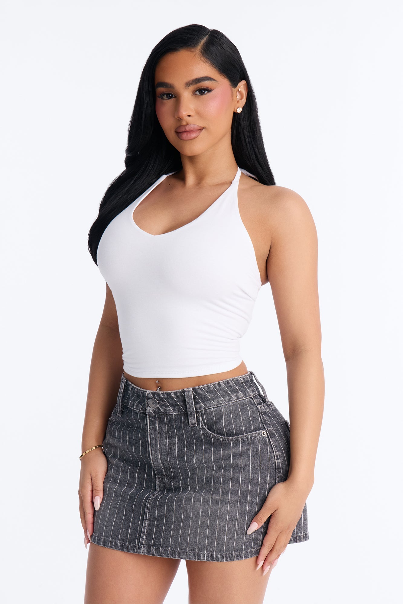 Elise Basic V Neck Halter Top - White Fashion Nova