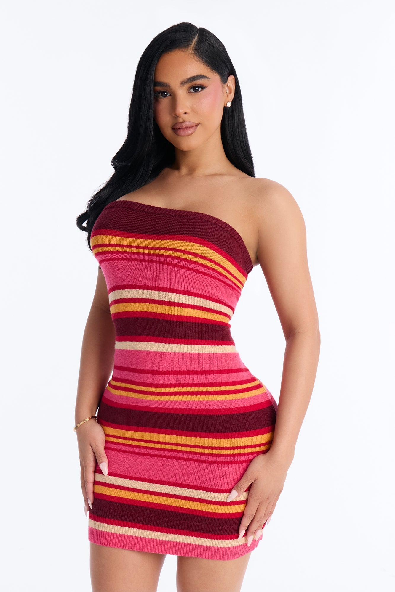 Glow Up Strapless Sweater Mini Dress - Burgundy/combo NEWFASHIONEDGE