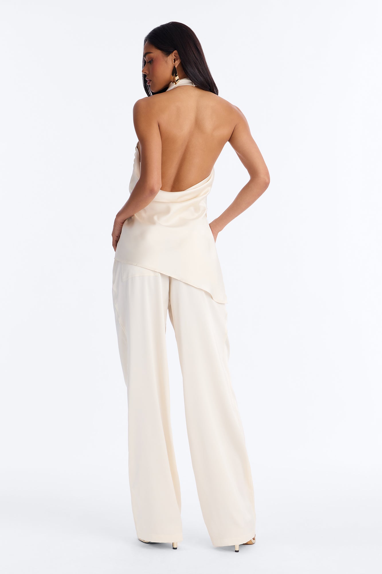 Teagan Low Rise Satin Wide Leg Pant 33″ - Ivory Fashion Nova