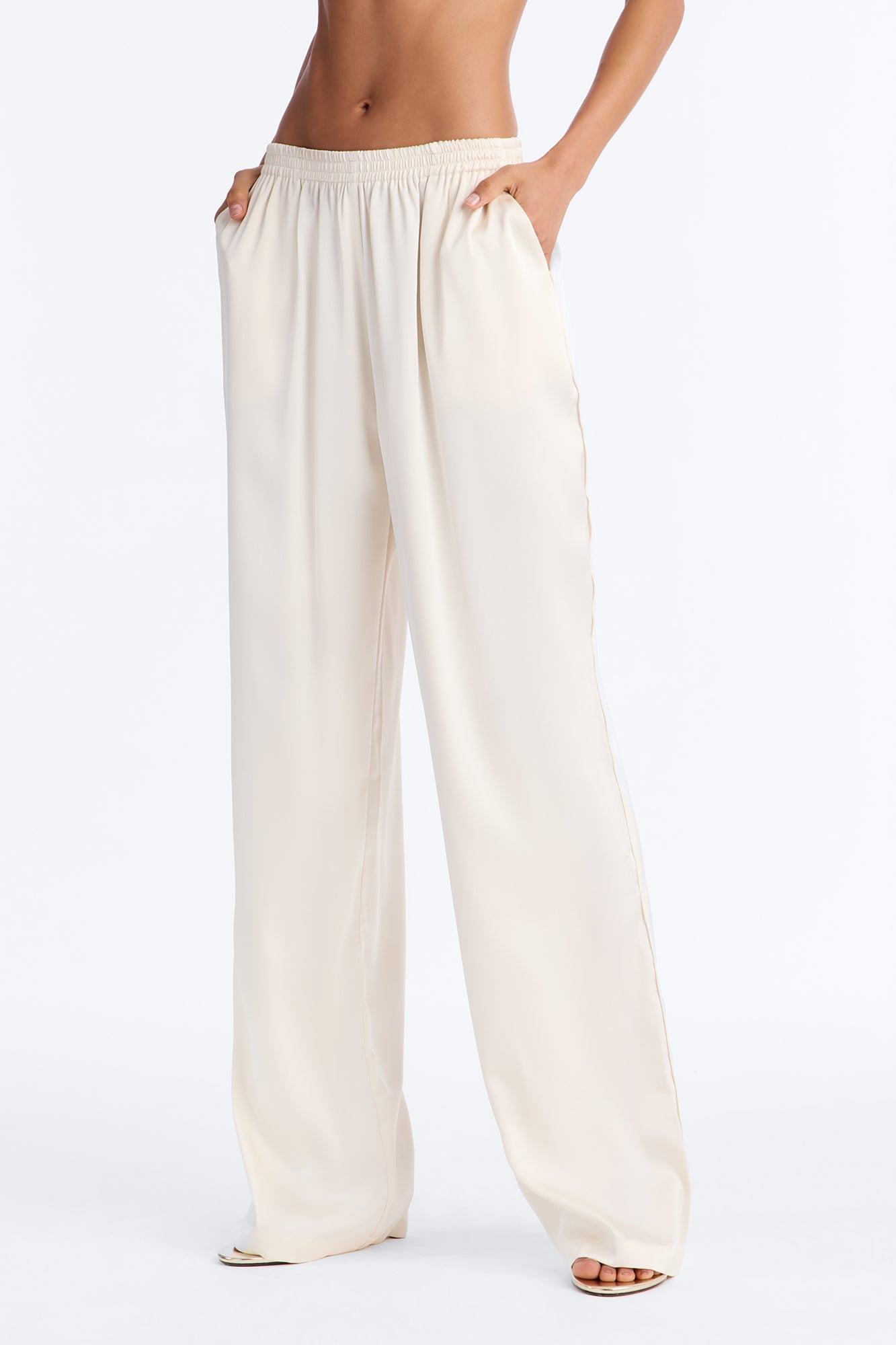 Teagan Low Rise Satin Wide Leg Pant 33″ - Ivory Fashion Nova