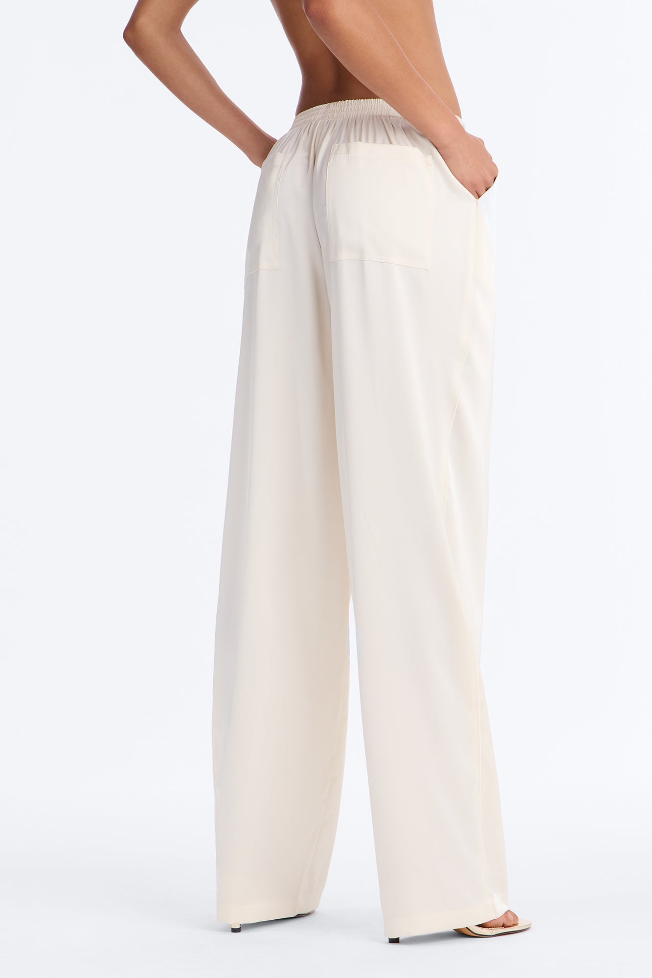 Teagan Low Rise Satin Wide Leg Pant 33″ - Ivory Fashion Nova