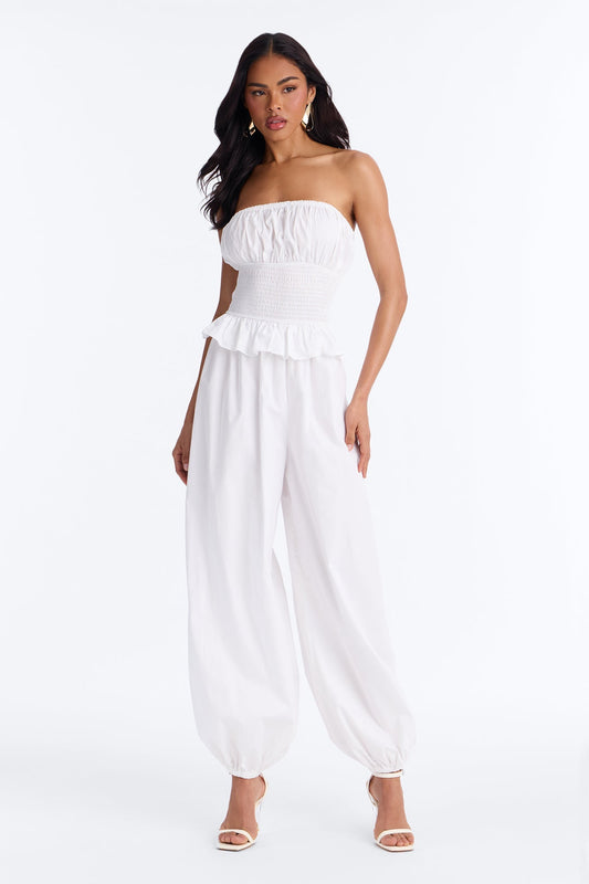 Airy Moment Poplin Balloon Leg Jumpsuit - White NEWFASHIONEDGE