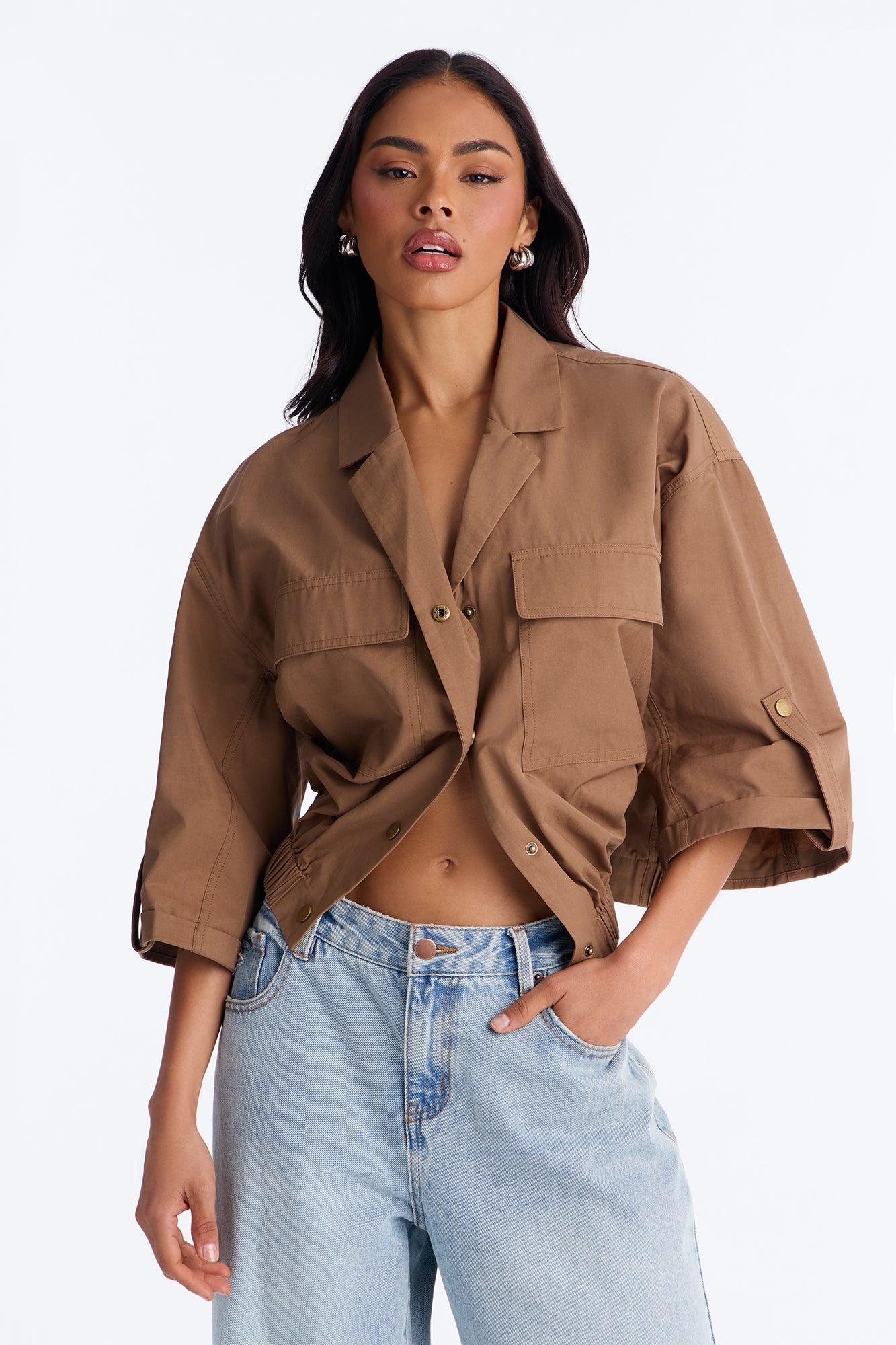 Plans Made Oversized Airflow Shirt - Brown NEWFASHIONEDGE