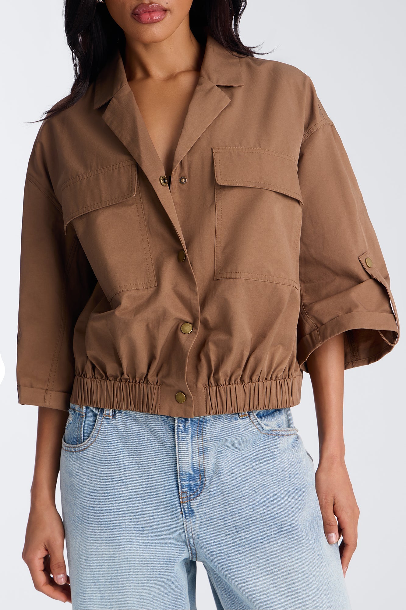 Plans Made Oversized Airflow Shirt - Brown