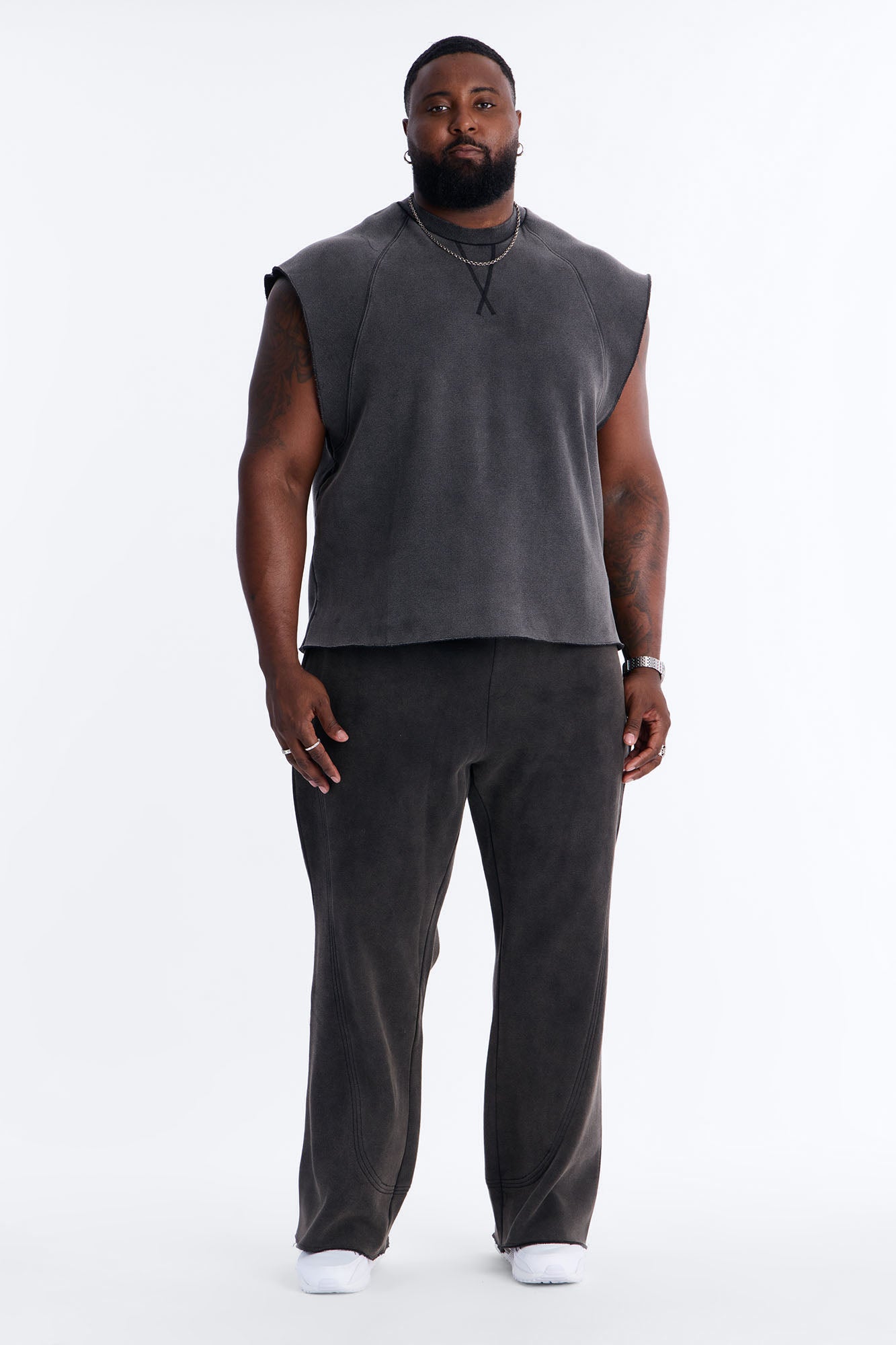 Washed Raw Edge Flare Sweatpant - Black Wash