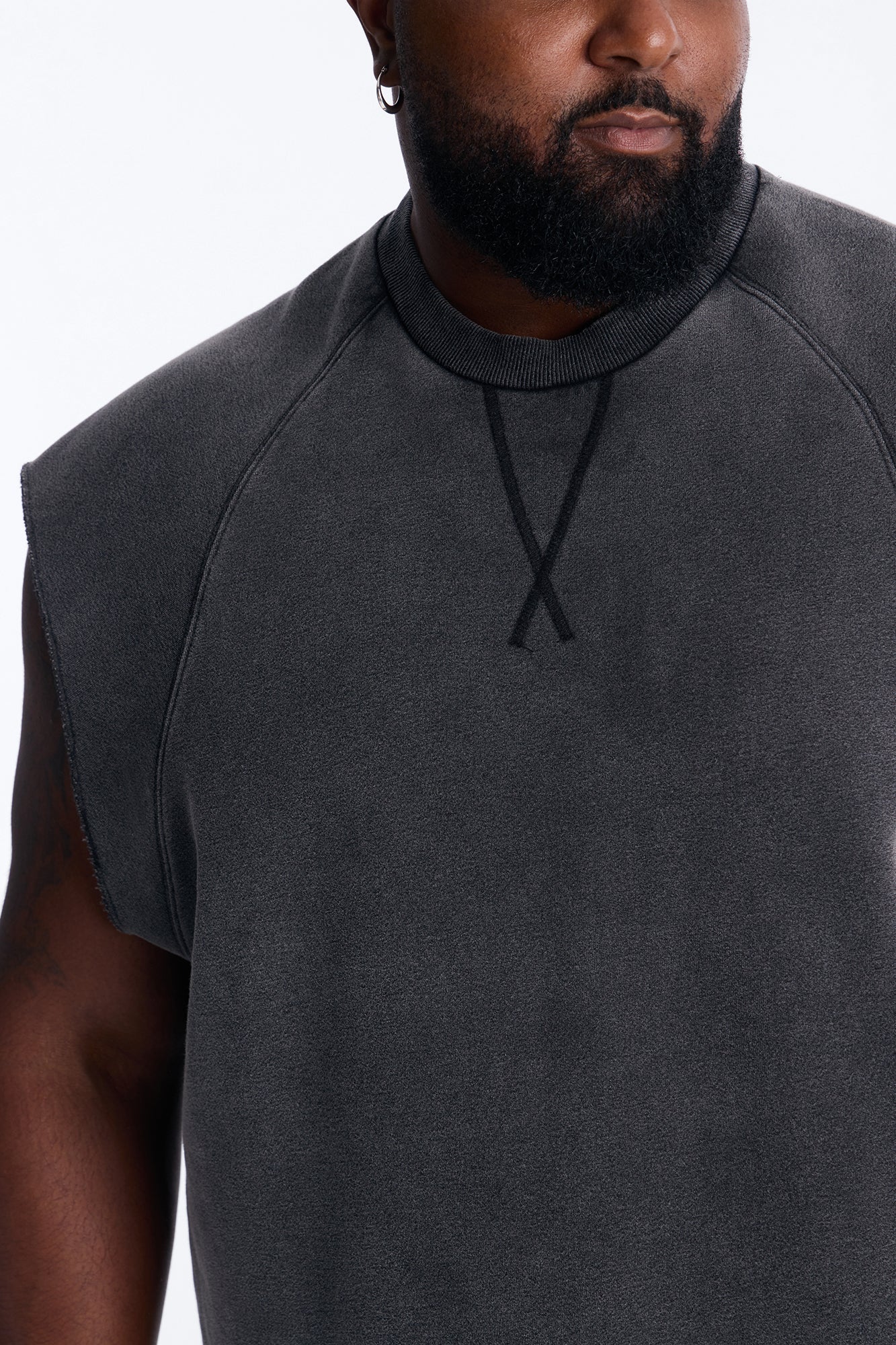 Washed Raw Edge Relaxed Muscle Tee - Black Wash