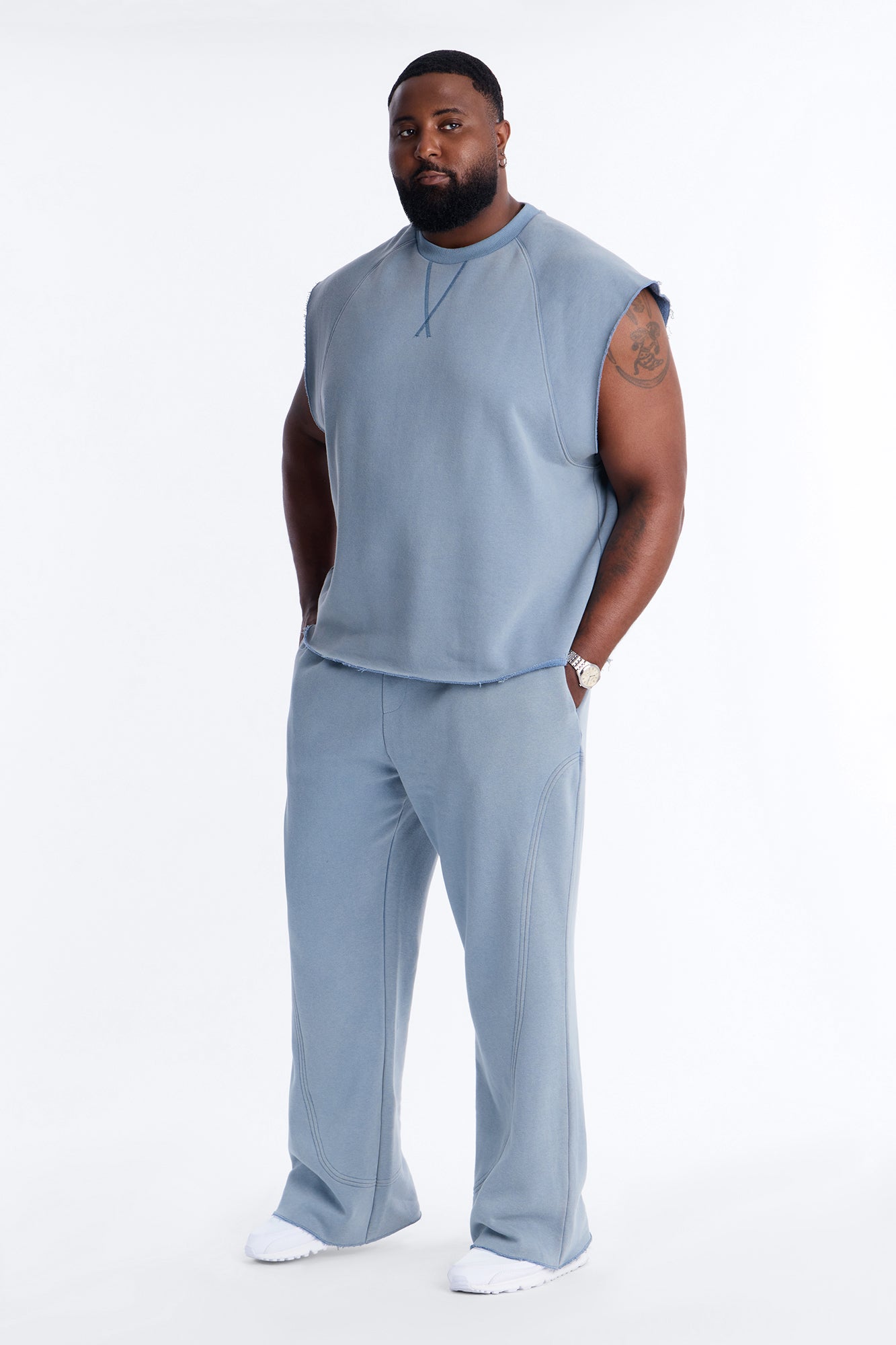 Washed Raw Edge Relaxed Muscle Tee - Slate Blue