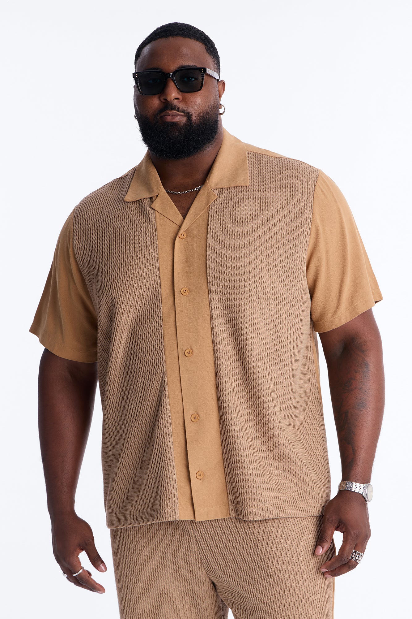 Brookfield Flow Cuban Collar Button Up Shirt - Tan
