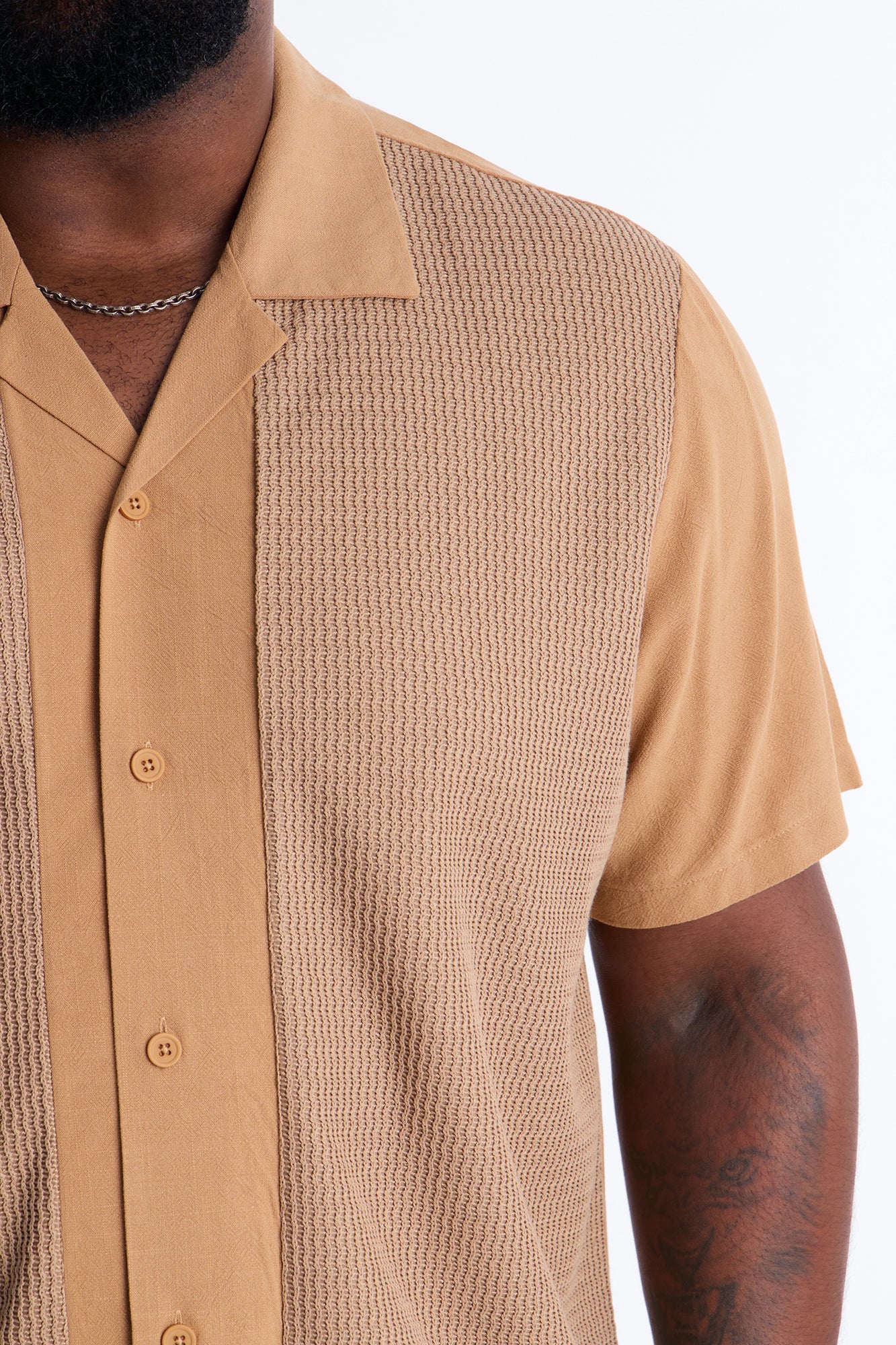 Brookfield Flow Cuban Collar Button Up Shirt - Tan