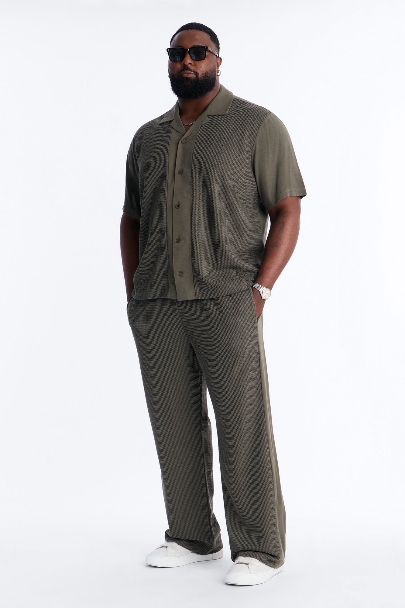 Brookfield Flow Cuban Collar Button Up Shirt - Olive