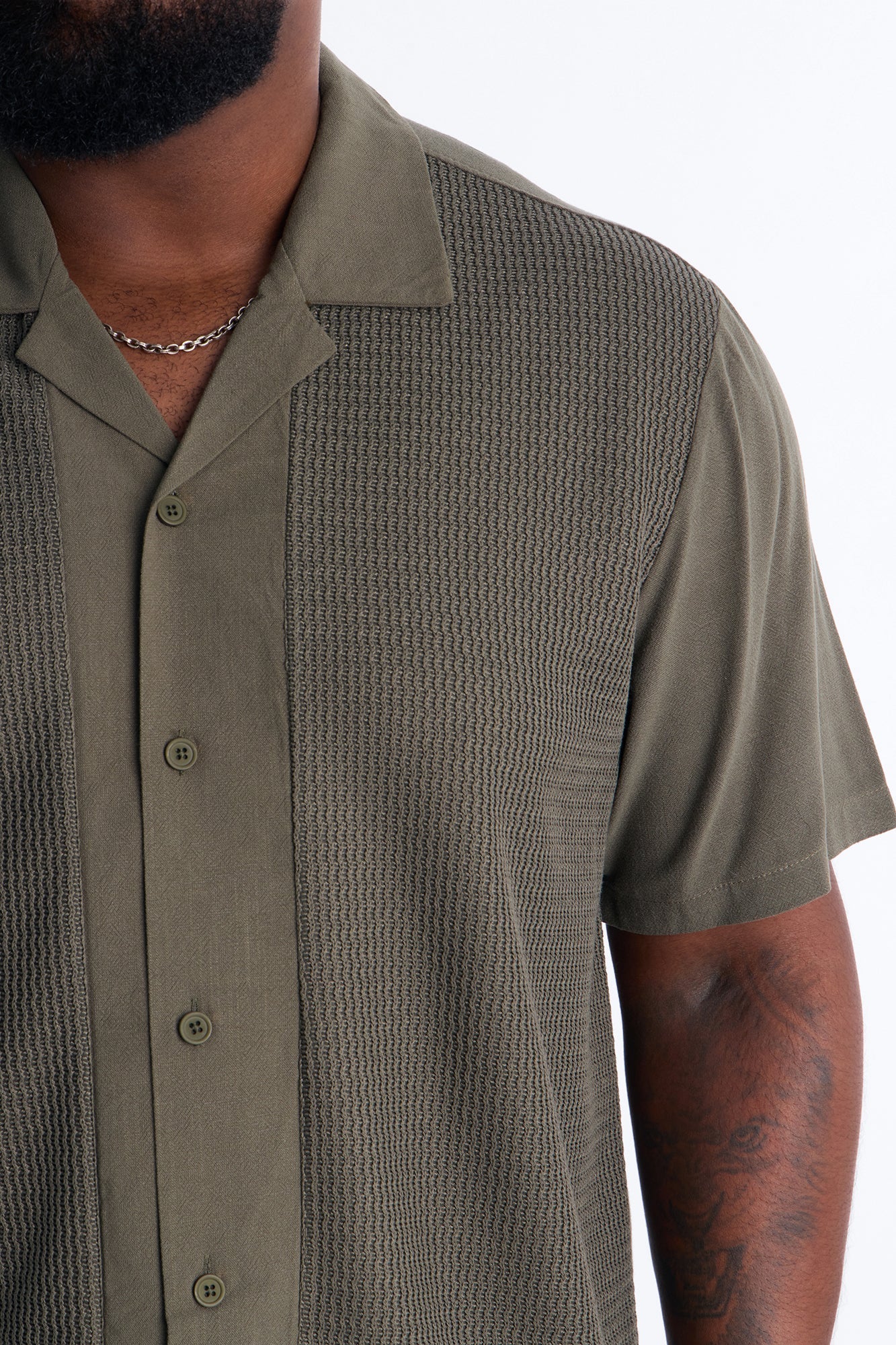 Brookfield Flow Cuban Collar Button Up Shirt - Olive