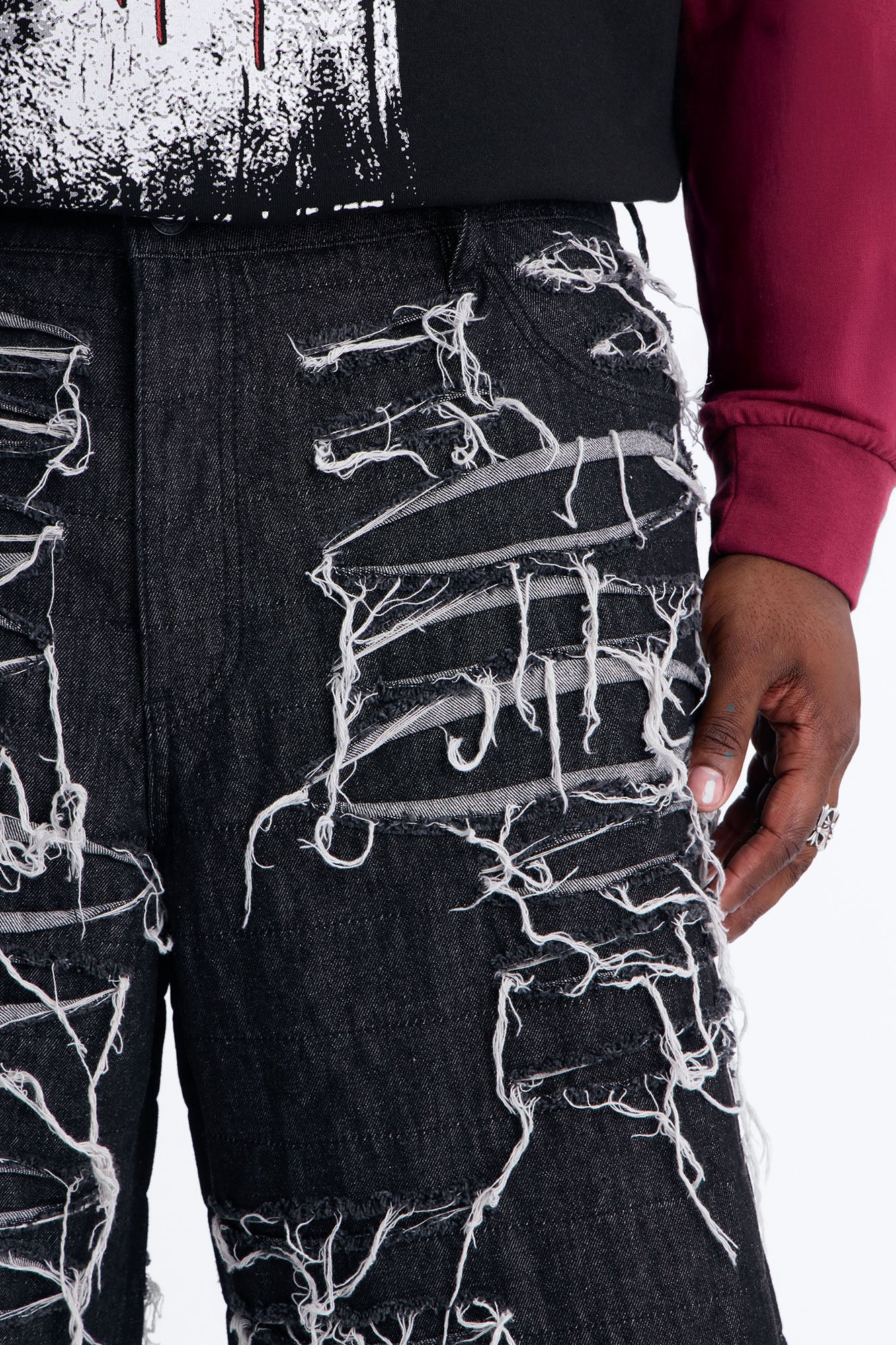 Baggy Jackson Fray Denim Short - Black Wash