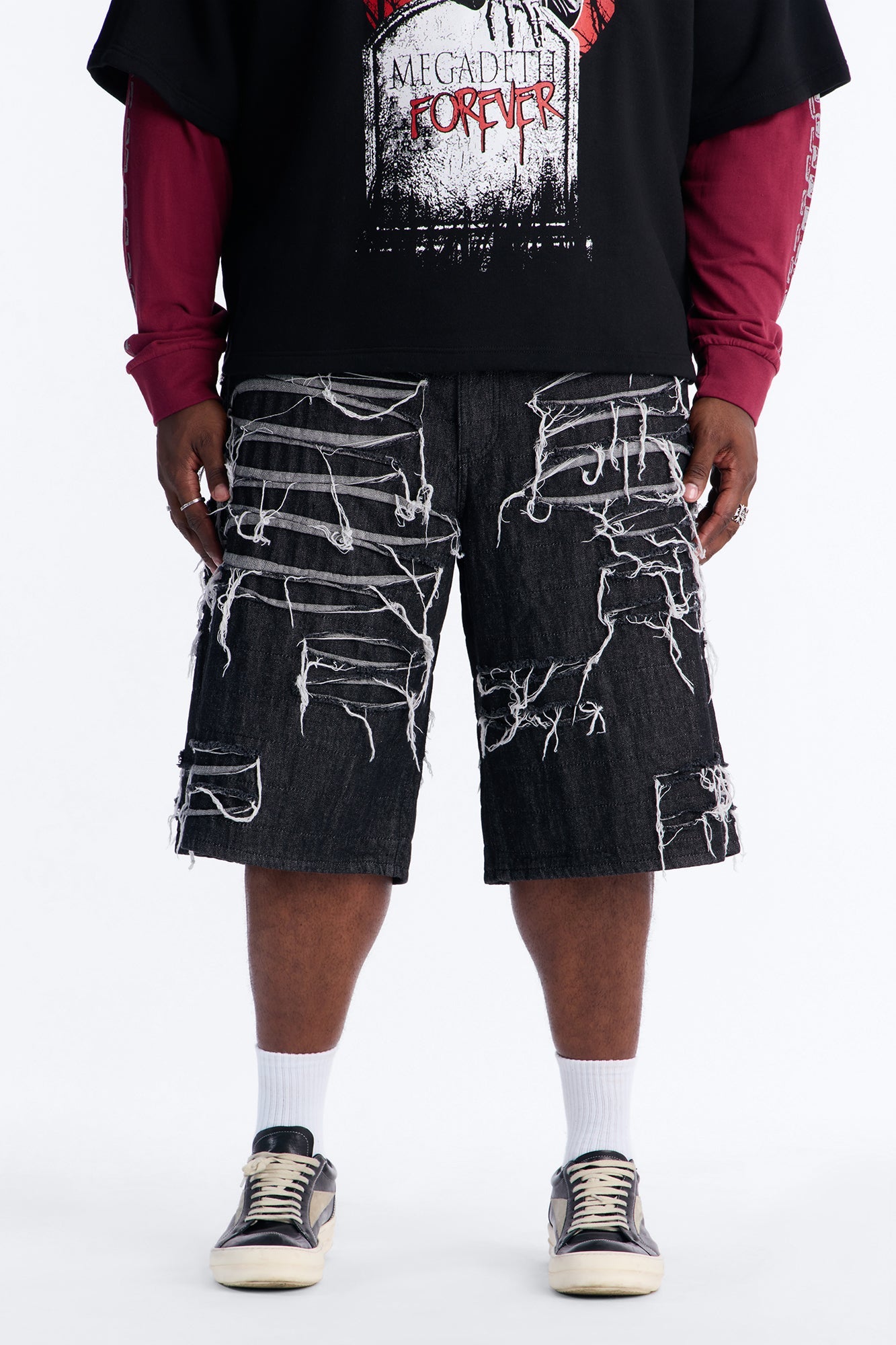 Baggy Jackson Fray Denim Short - Black Wash