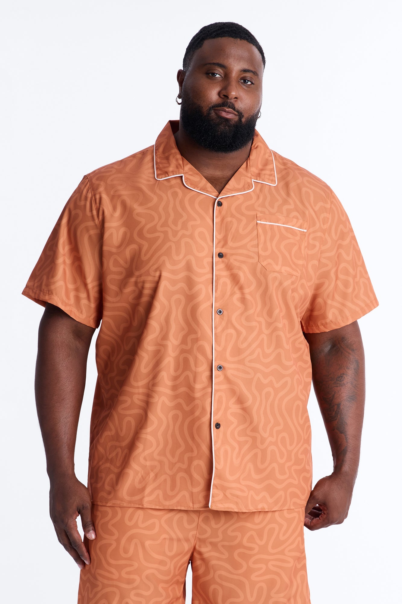 Relaxed Sienna Wave Cuban Collar Shirt - Orange