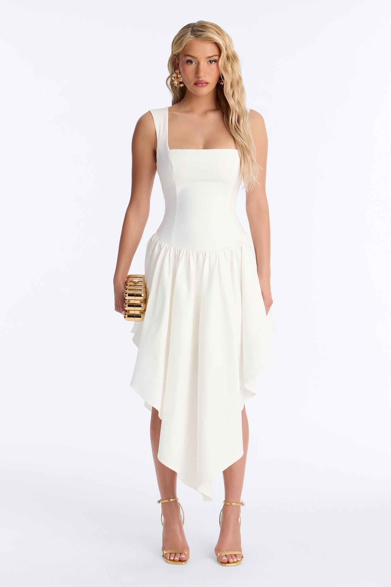 Claire Square Neck Midi Dress - White NEWFASHIONEDGE