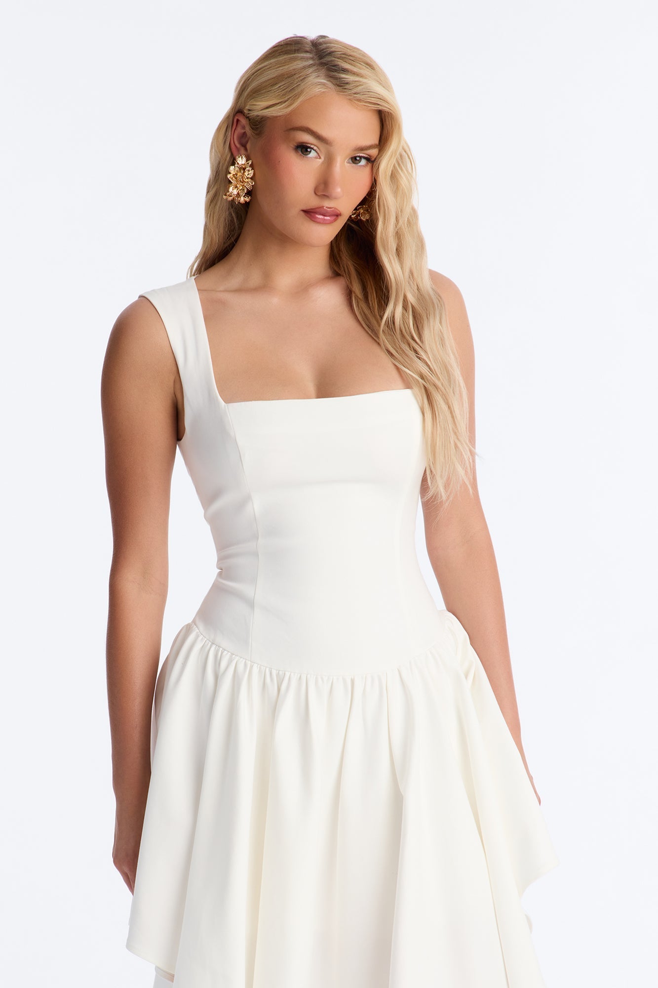 Claire Square Neck Midi Dress - White NEWFASHIONEDGE