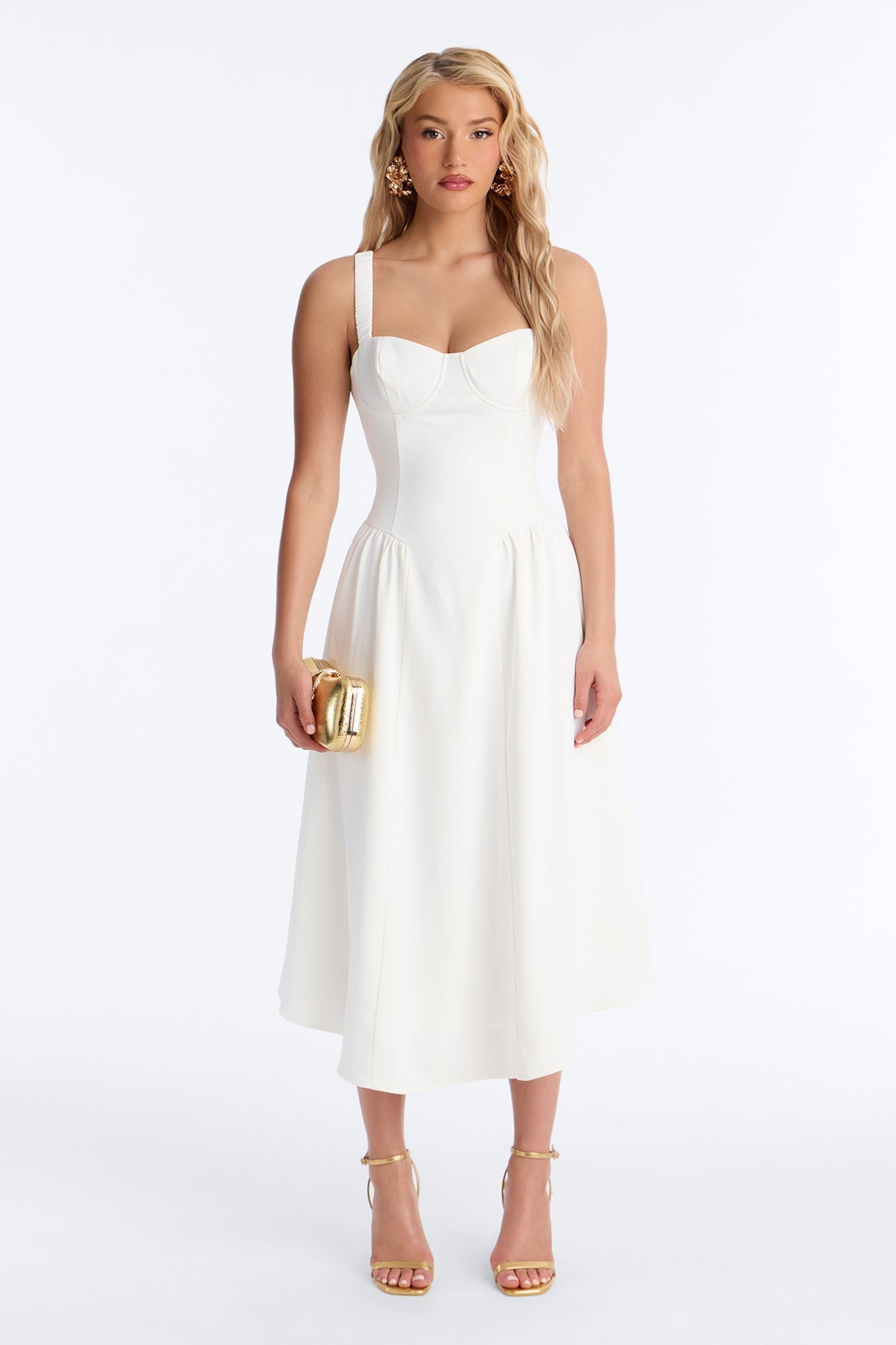Sheri Crepe Midi Dress - White NEWFASHIONEDGE