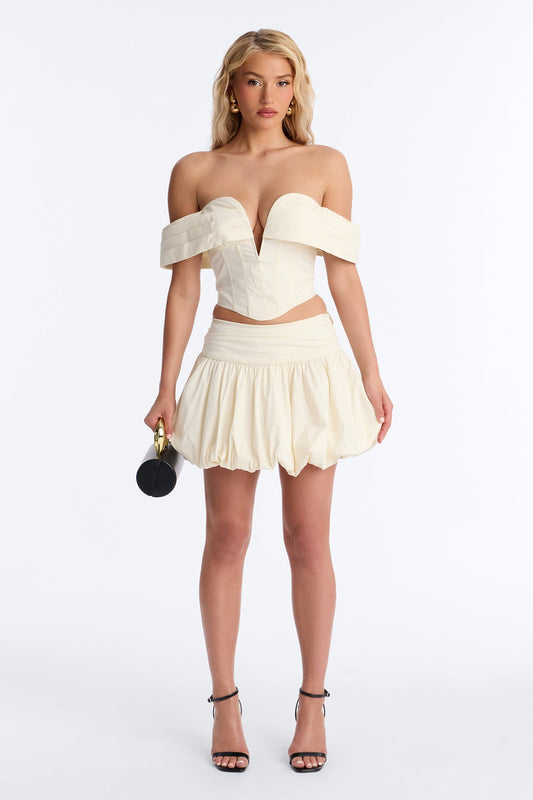 Lori Cutie Poplin Micro Mini Skirt - Off White NEWFASHIONEDGE