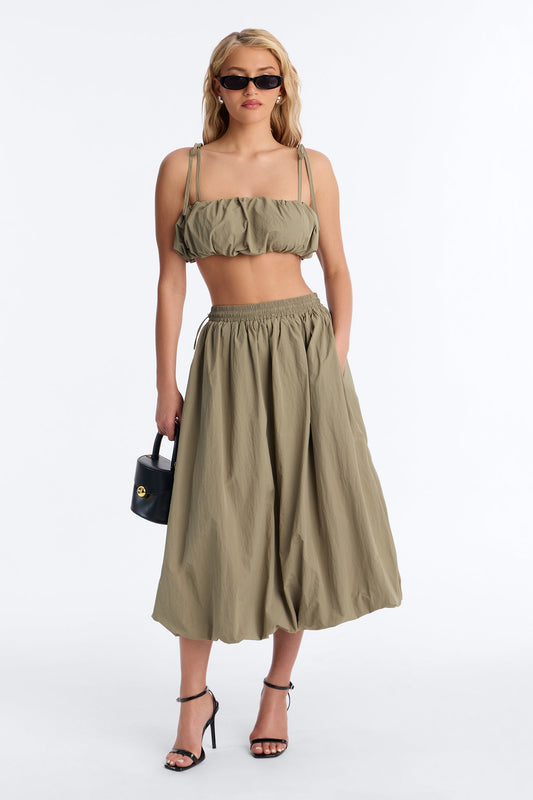 Natasha Nylon Midi Skirt Set - Olive