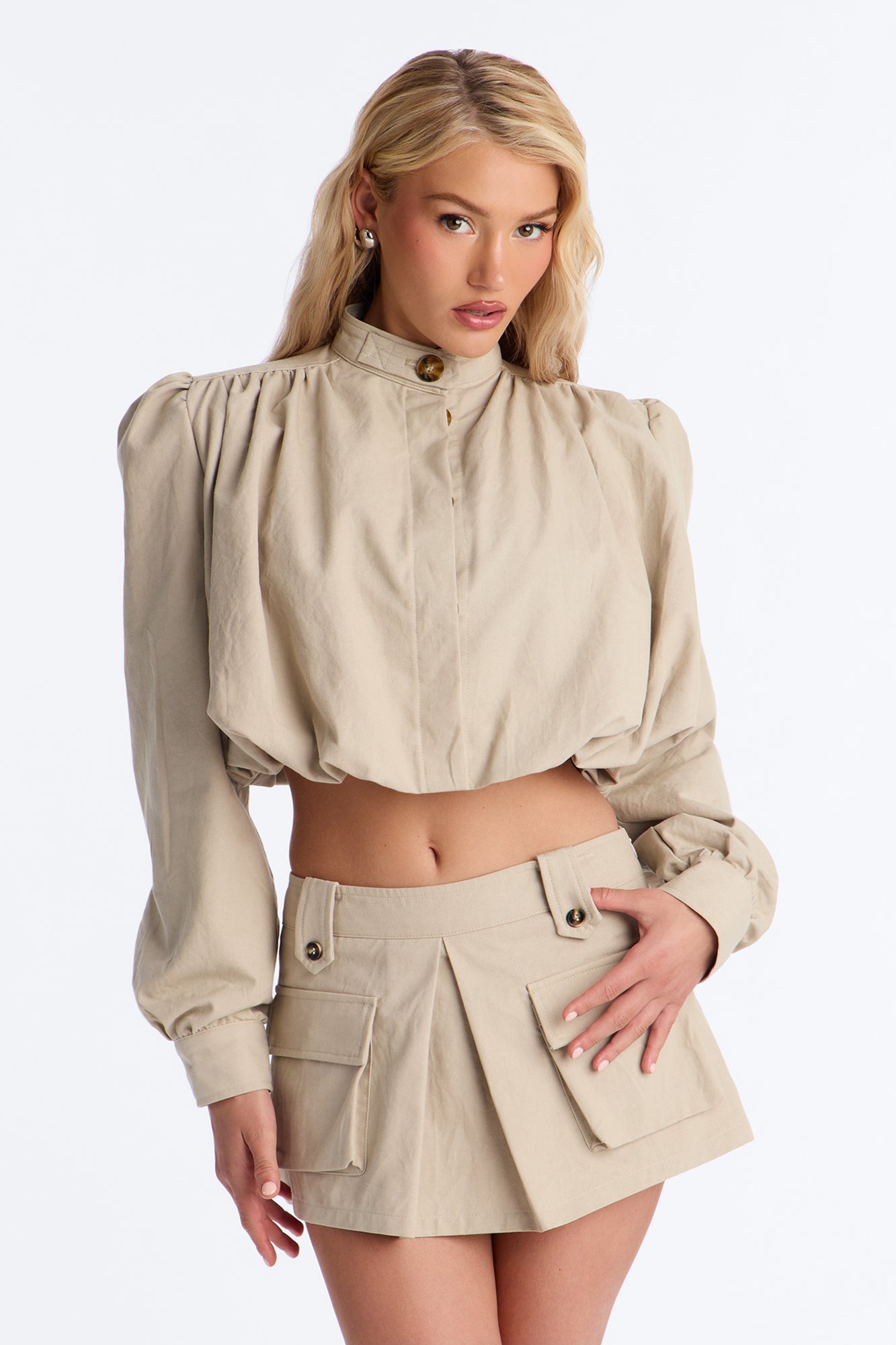 Taylor Twill Micro Mini Skirt Set - Khaki