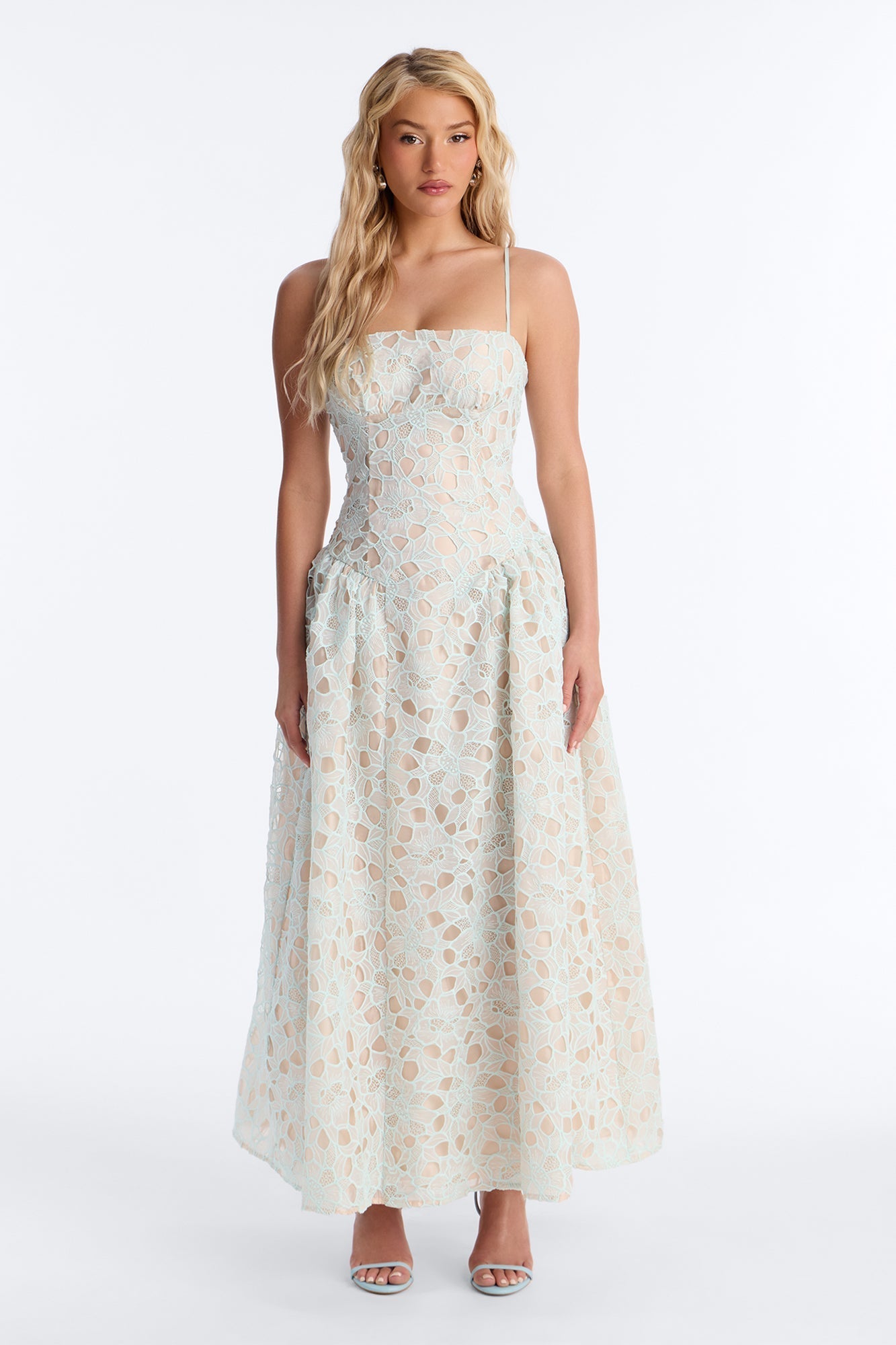 Lace Meadow Midi Dress - Light Blue NEWFASHIONEDGE