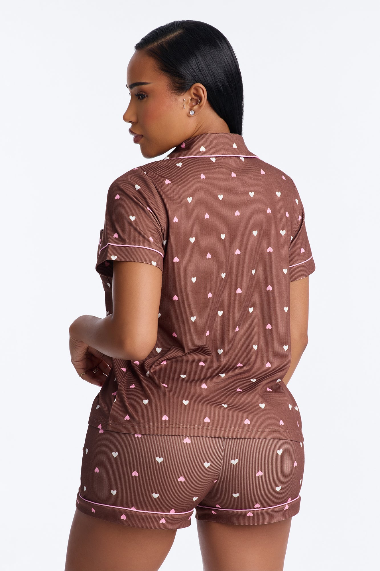 Pieces Of My Heart PJ Short Set - Brown/combo Fashion Nova