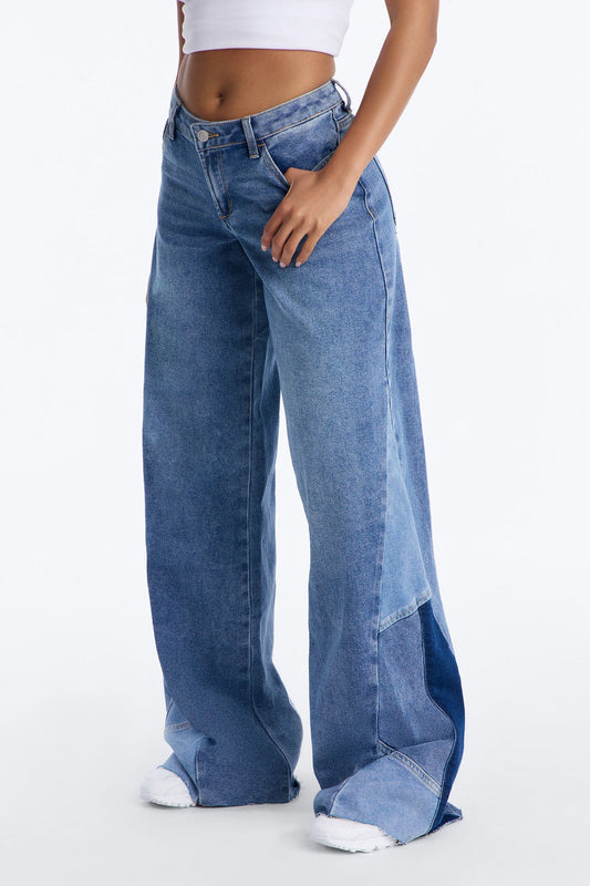 Sun Valley Two Tone Wide Leg Jeans - Medium Wash